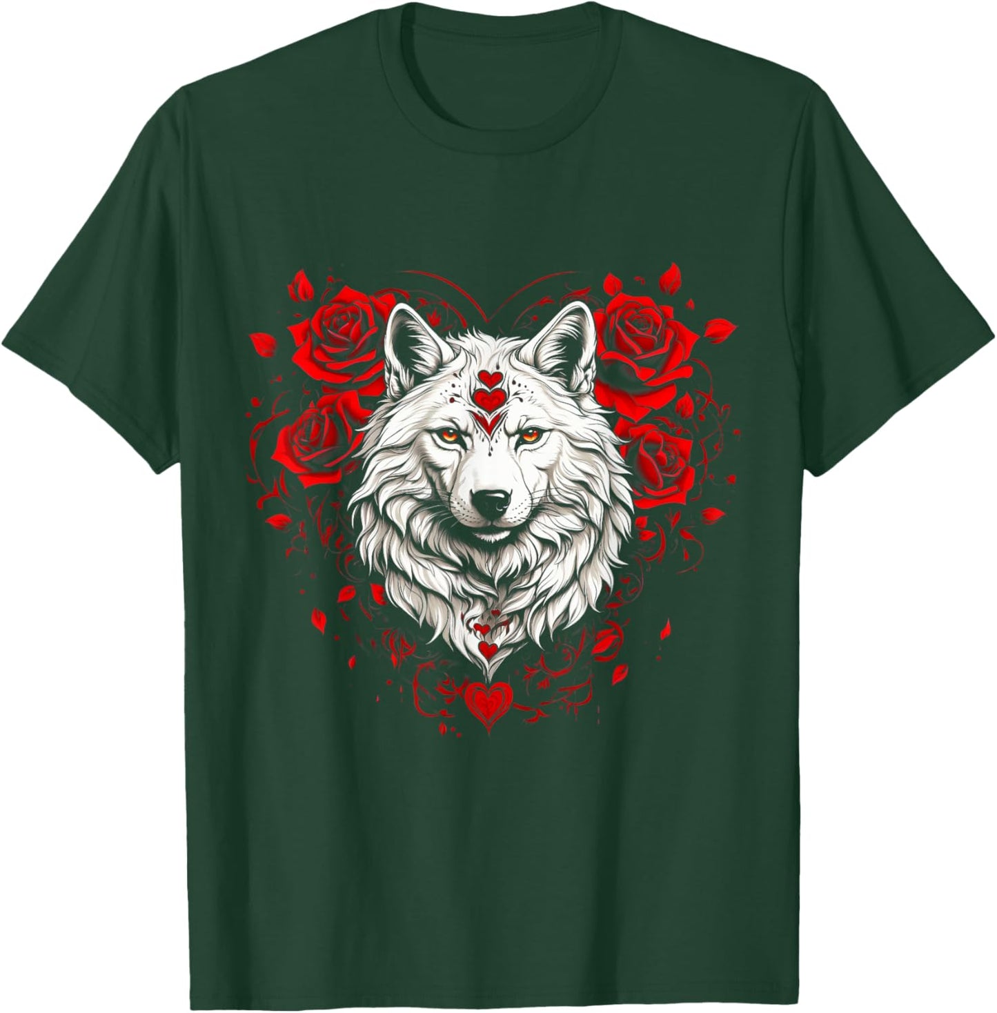Floral Wolf Valentines Day Flowers Rose Vintage Loves Wolves T-Shirt - T-Shirt | Forest