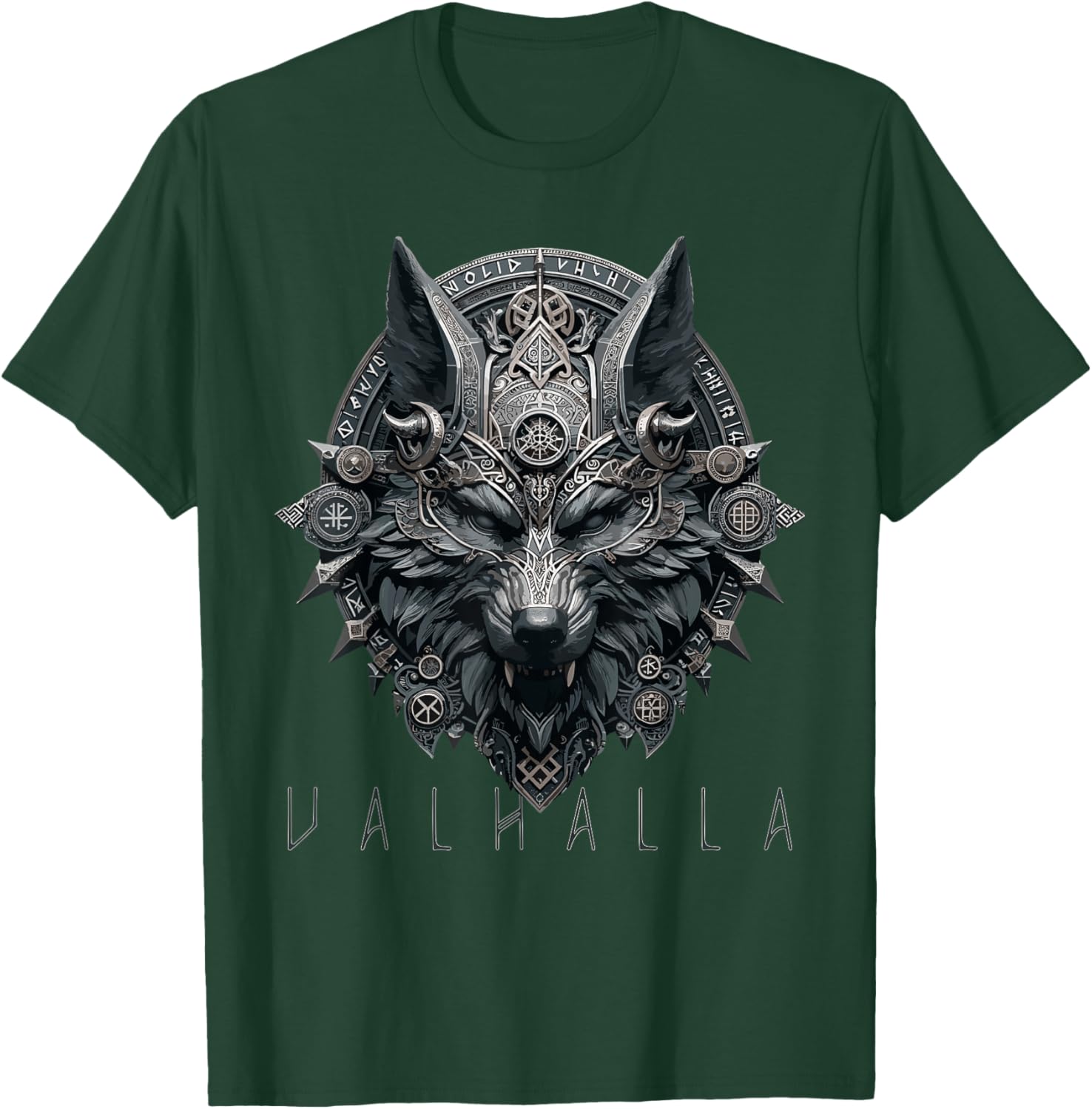 Valhalla Wolf Mask Odin Runes Norse Compass Viking Men Women T-Shirt - T-Shirt | Forest