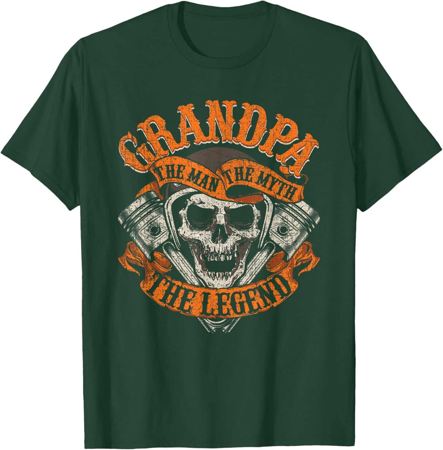 Biker Grandpa Man Myth Legend Fathers Day Grunge Motorcycle T-Shirt - T-Shirt | Forest