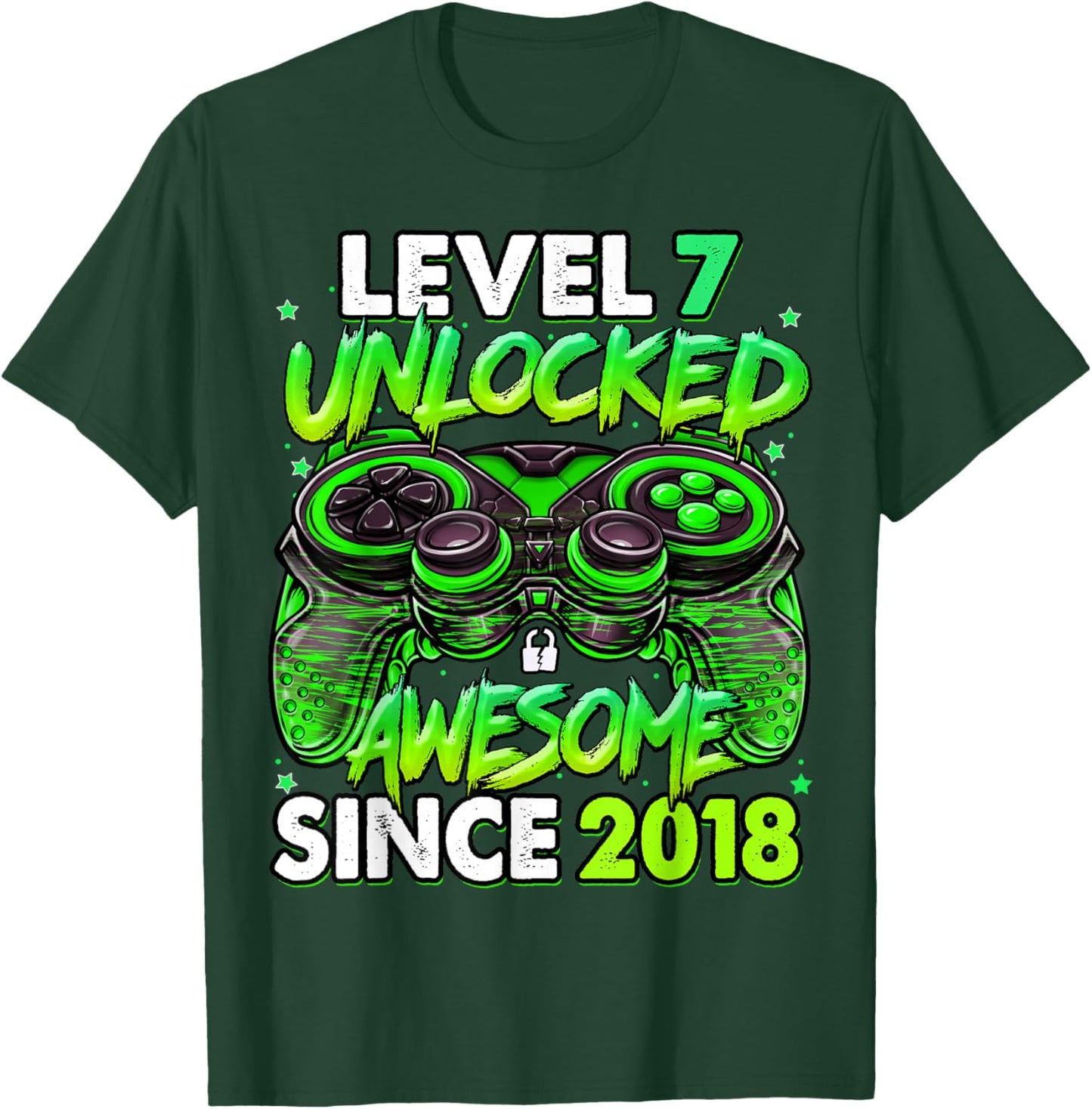 Level 7 Unlocked Awesome Since 2018 7th Birthday Gaming T-Shirt - T-Shirt | Forest