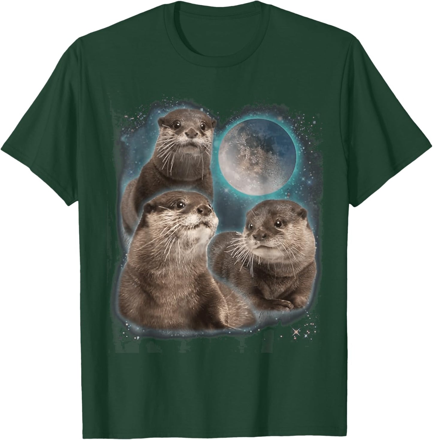 Three Otters Moon Howling T-Shirt - T-Shirt | Forest