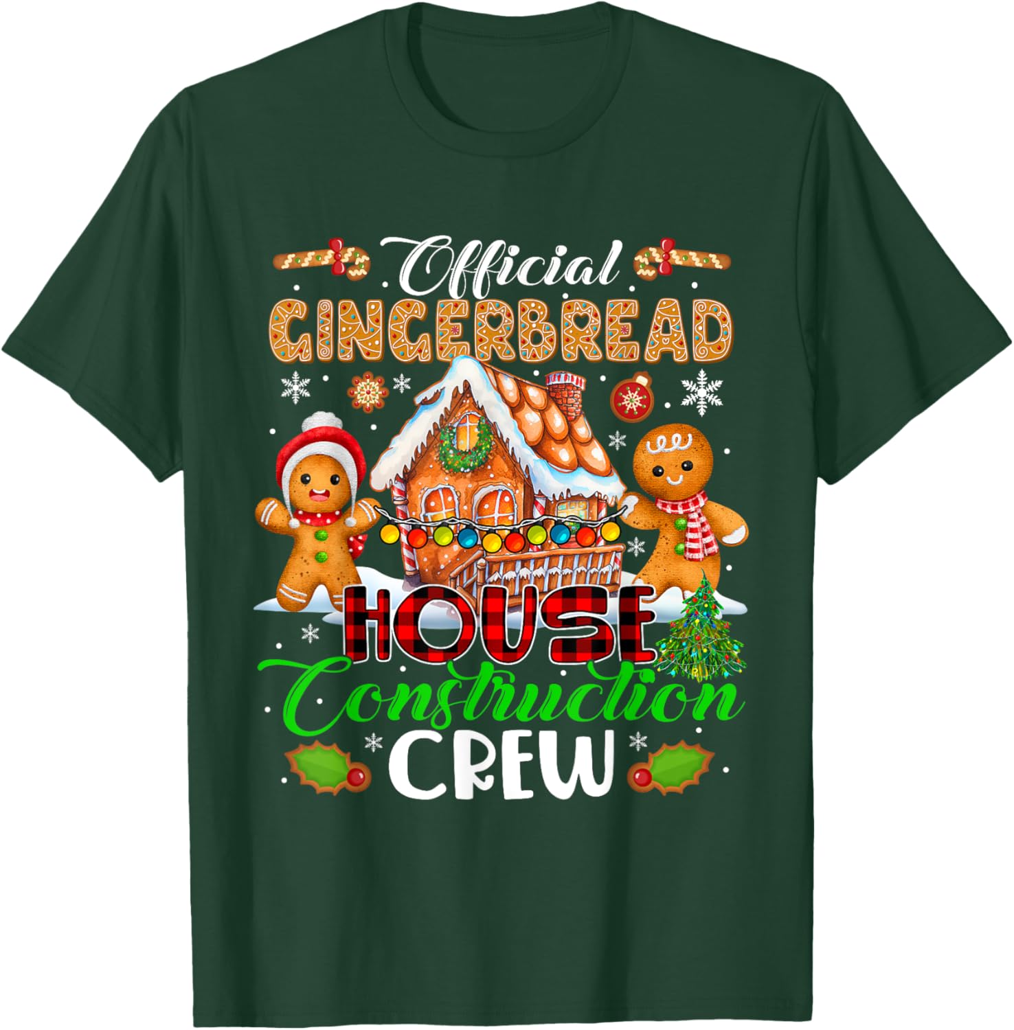 Official Gingerbread House Construction Crew Xmas Cookies T-Shirt - T-Shirt | Forest