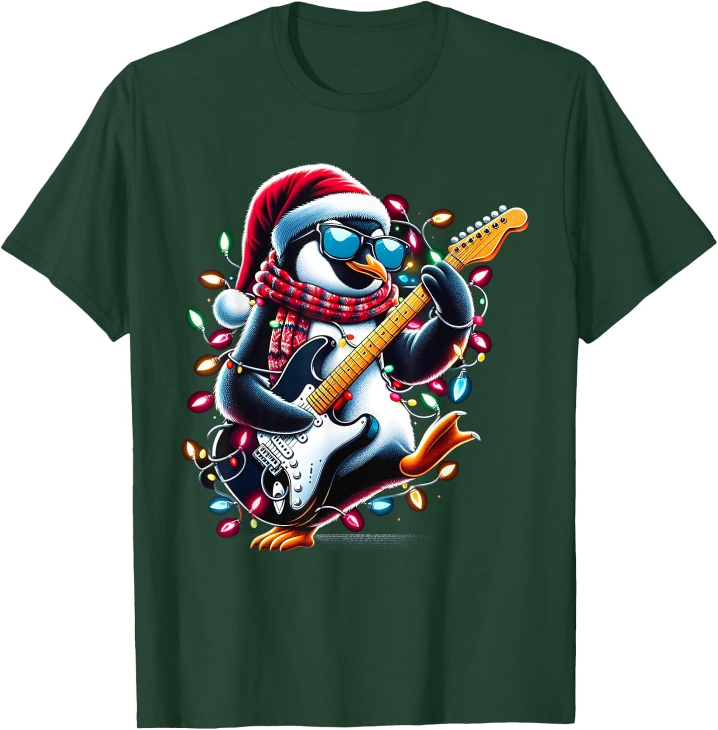 Penguin Playing Guitar Toddler Penguin Christmas Light Xmas T-Shirt - T-Shirt | Forest