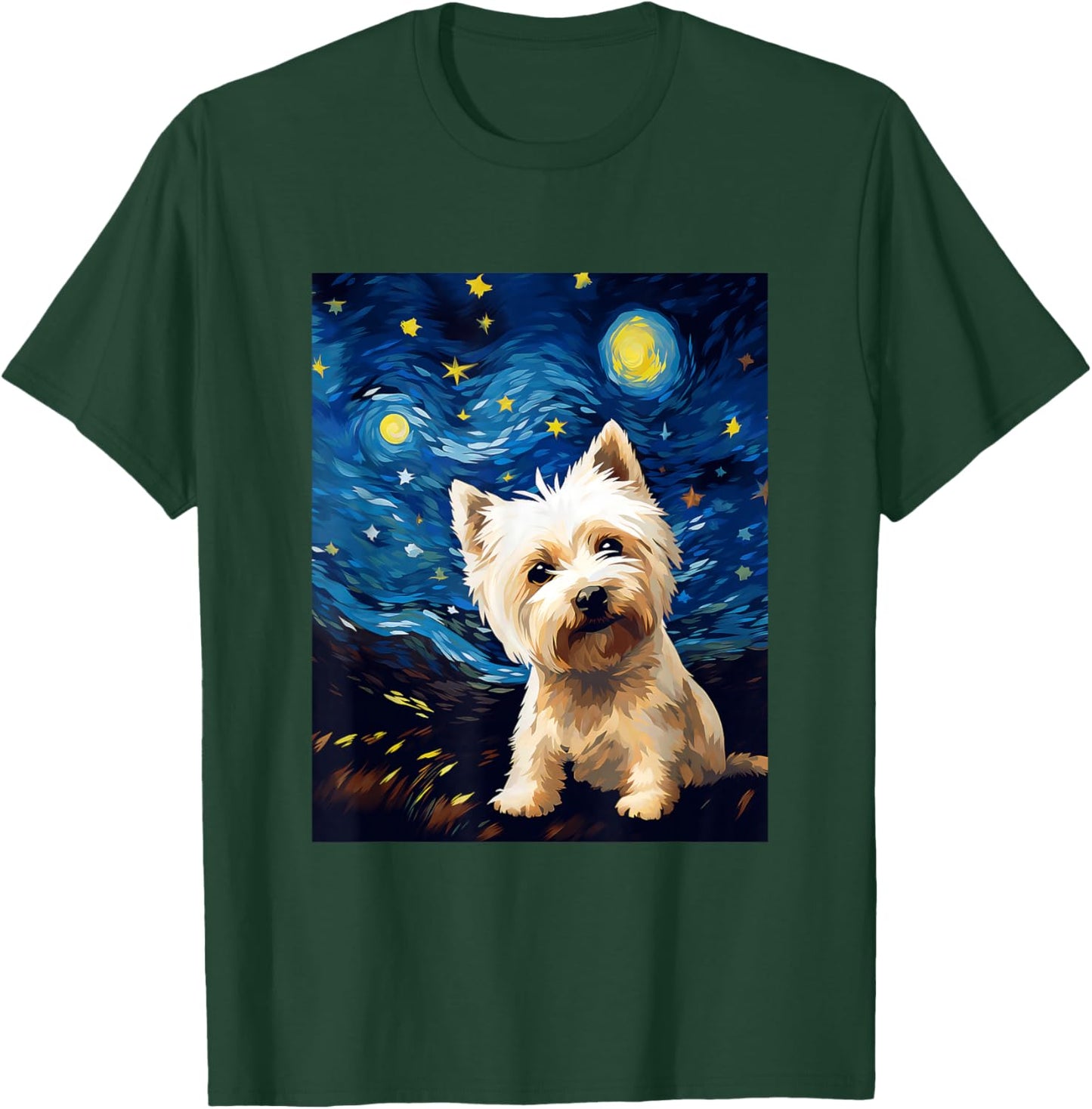West Highland White Terrier Starry Night Van Gogh T-Shirt - T-Shirt | Forest