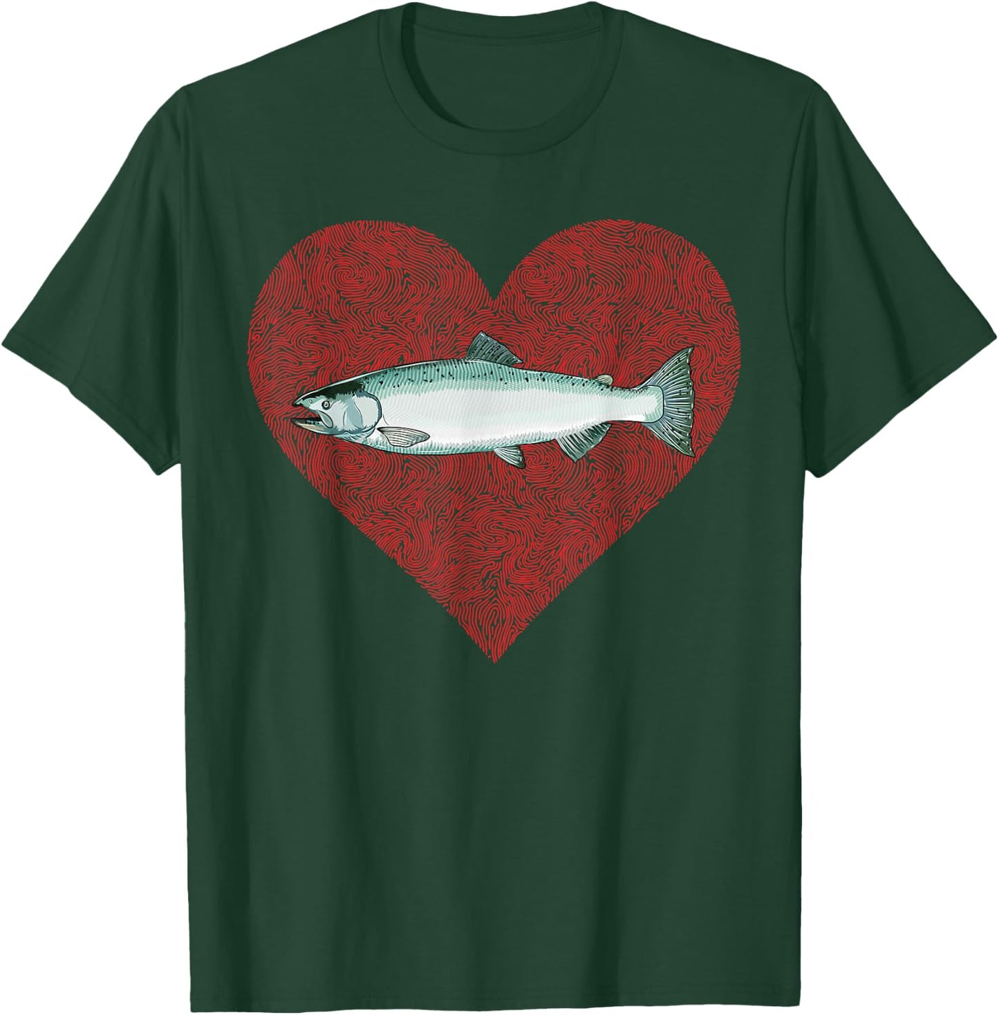 Chinook Salmon Valentines Day Fish Love Fingerprint T-Shirt - T-Shirt | Forest