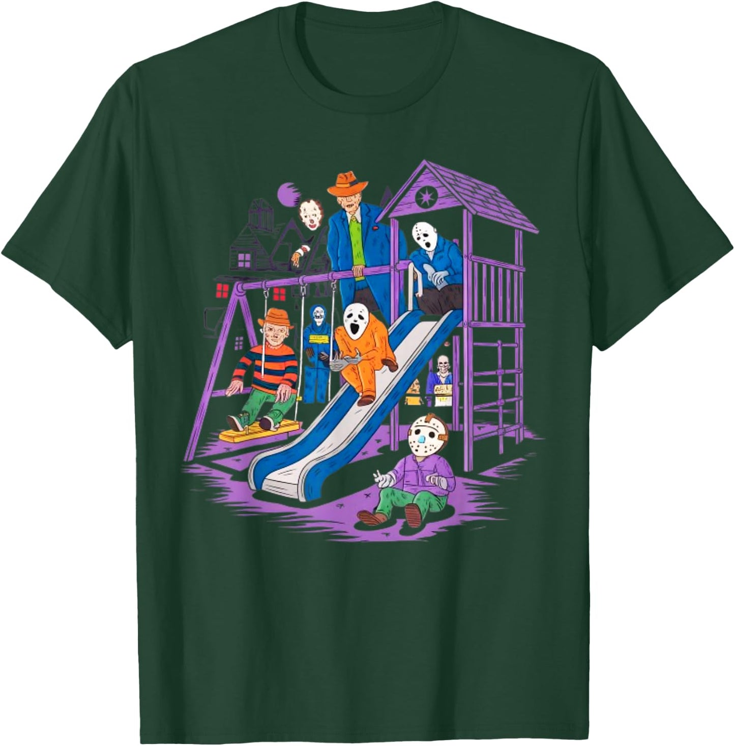 Horror Clubhouse In Park Halloween 2025 Costume Present T-Shirt - T-Shirt | Forest