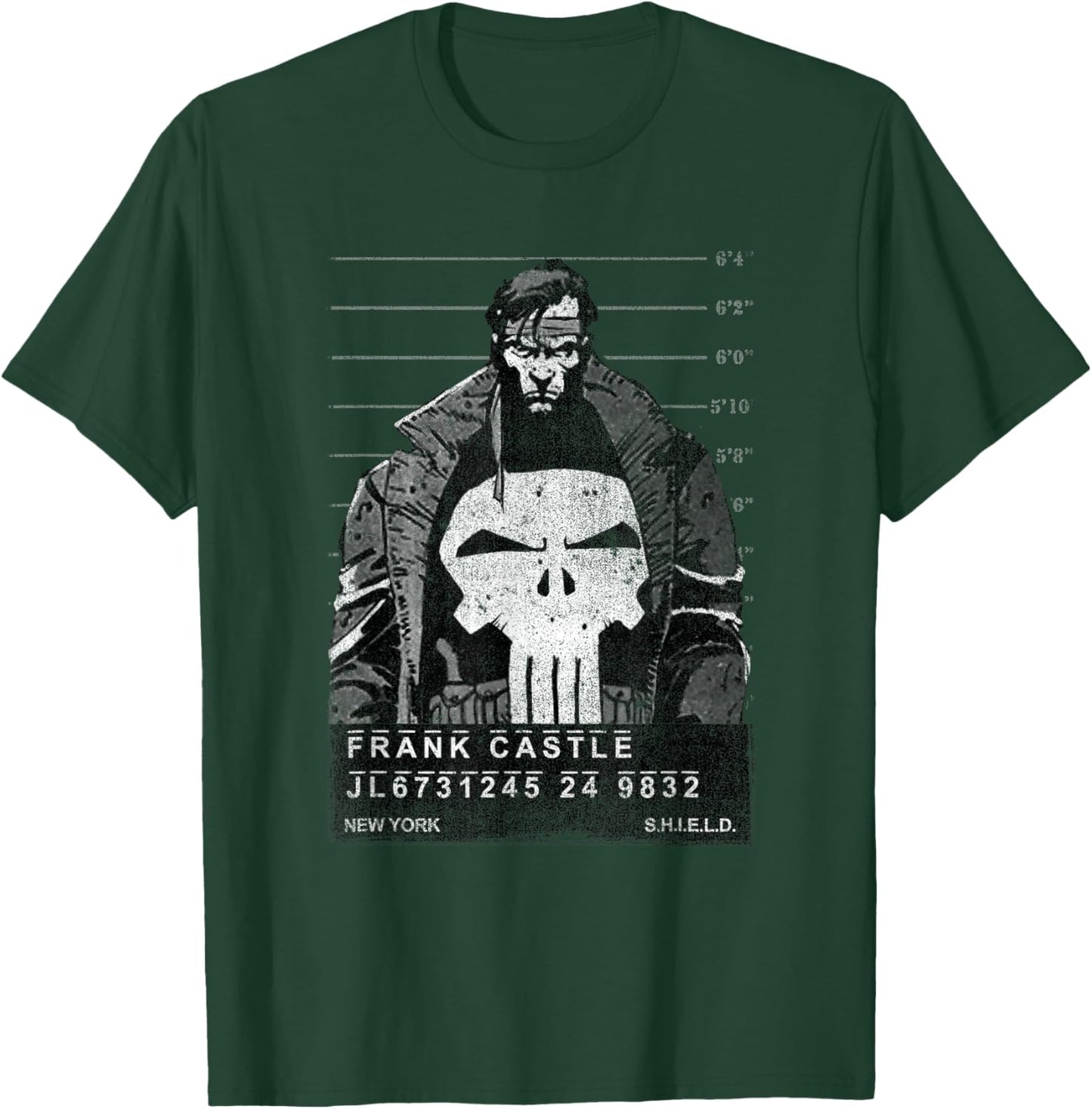 Marvel Punisher Frank Castle Shield Mugshot Poster Vintage T-Shirt - T-Shirt | Forest