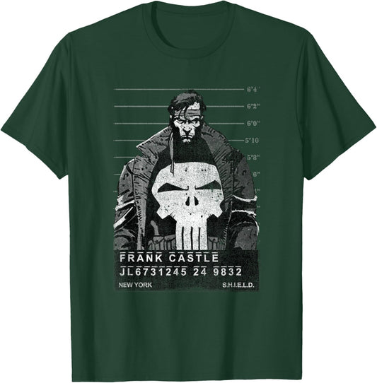 Marvel Punisher Frank Castle Shield Mugshot Poster Vintage T-Shirt - T-Shirt | Forest