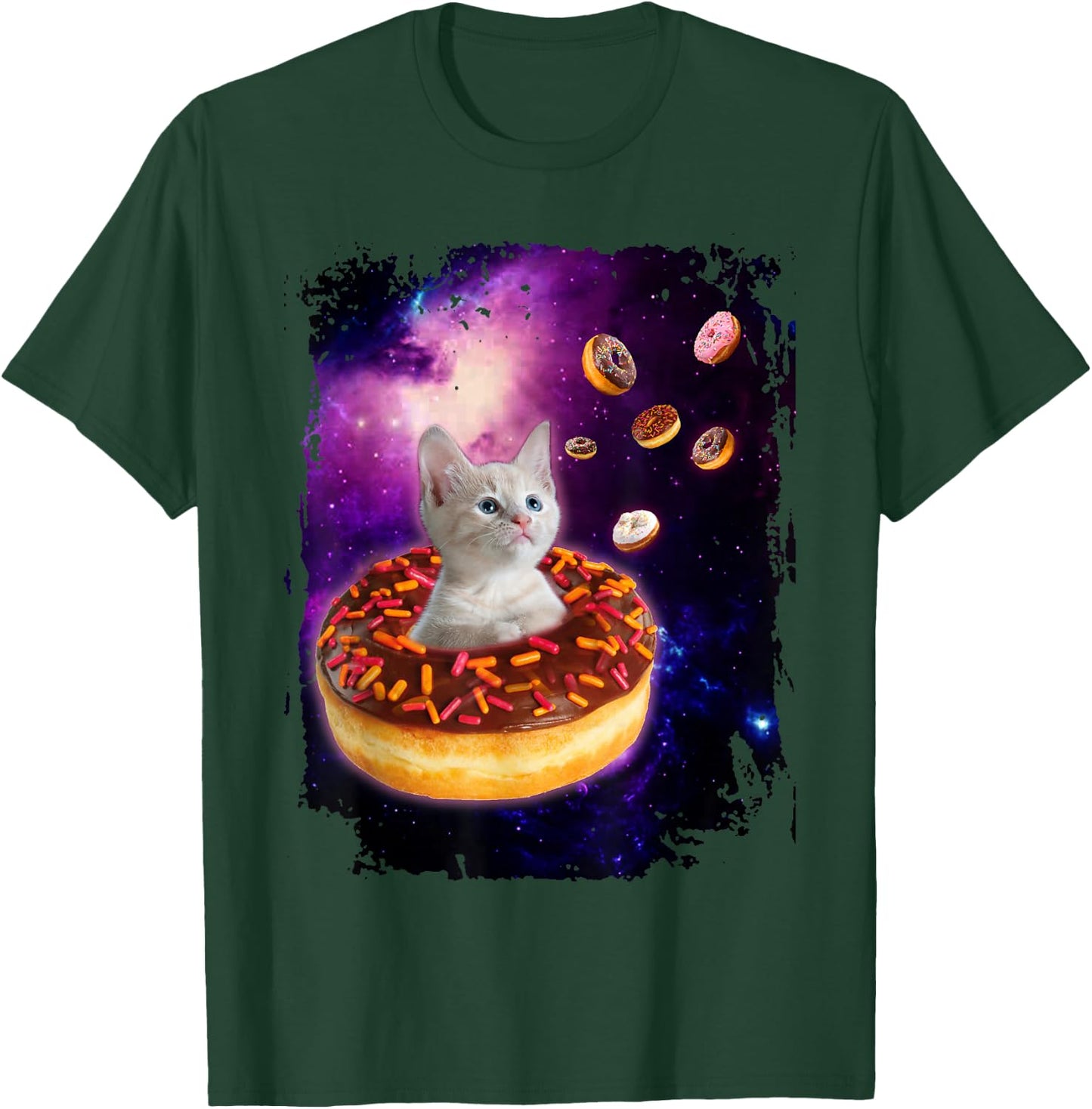 Cute Cat Inside Donut in Space Boys Girl - Kitty in Space T-Shirt - T-Shirt | Forest