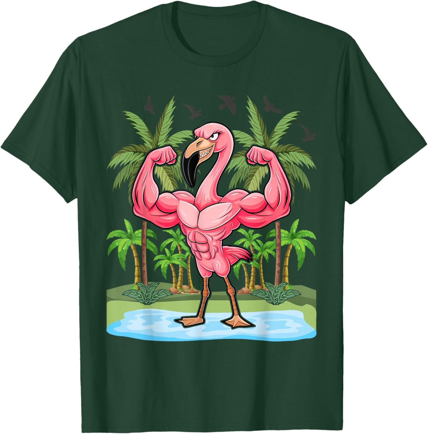 Funny Flamingo Weightlifting Bodybuilder Muscle Fitness T-Shirt - T-Shirt | Forest