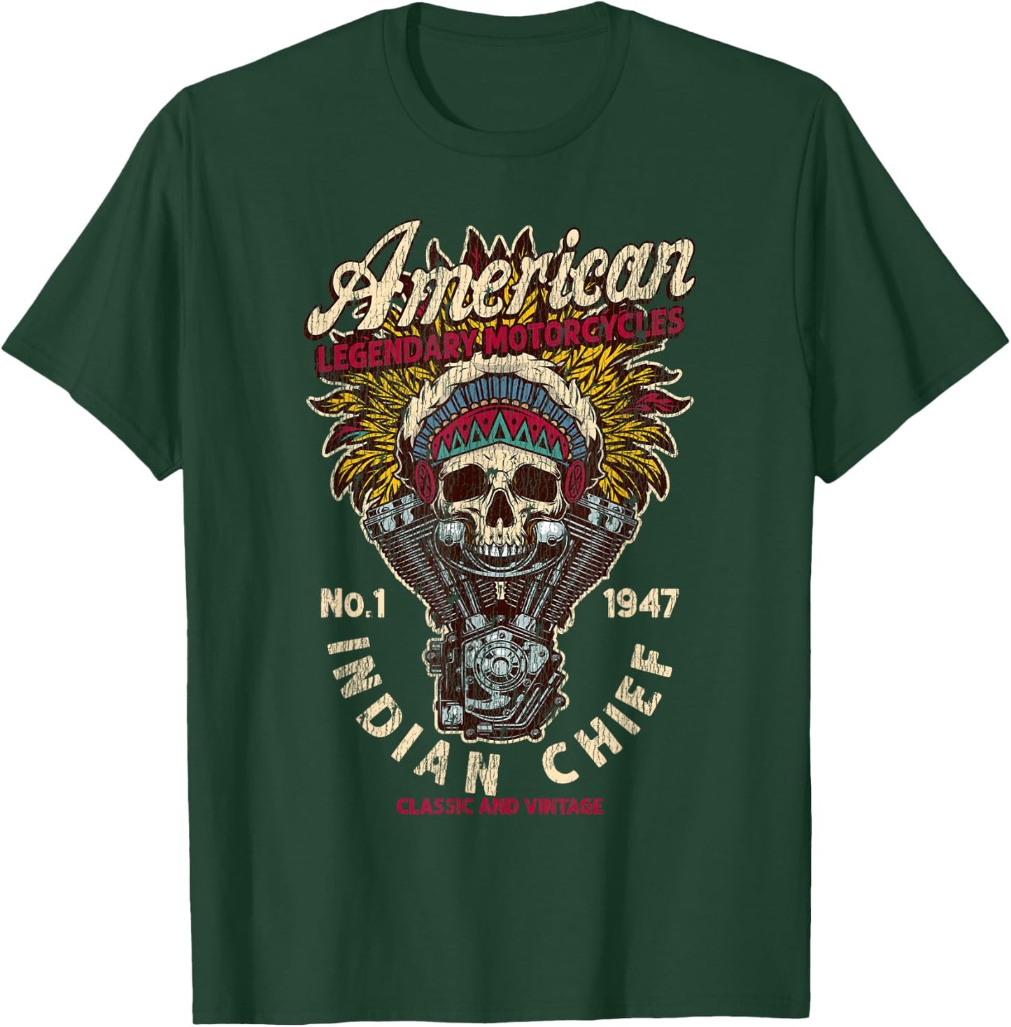 Retro Vintage American Motorcycle Indian native Bikers Gift T-Shirt - T-Shirt | Forest
