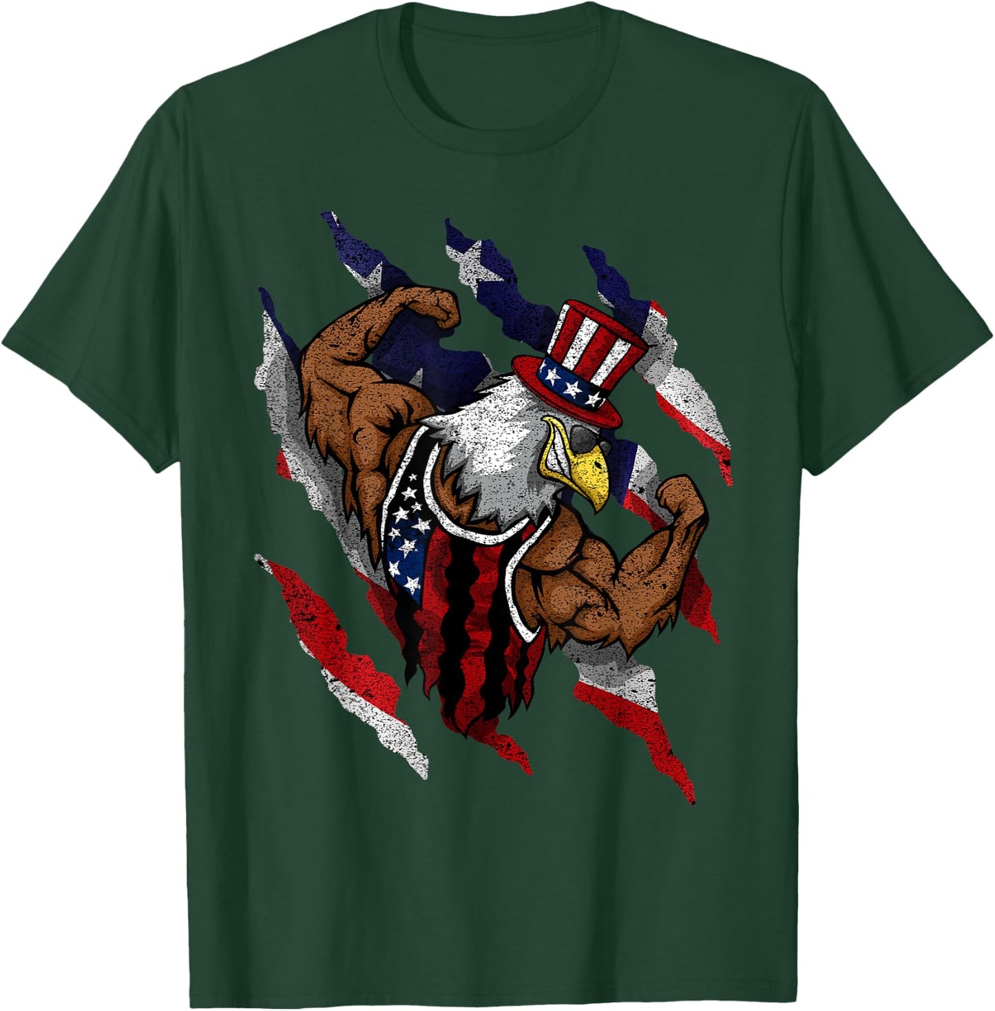 American Flag Muscular Bald Eagle Bike Flexing Uncle Sam Kids Men T-Shirt - T-Shirt | Forest