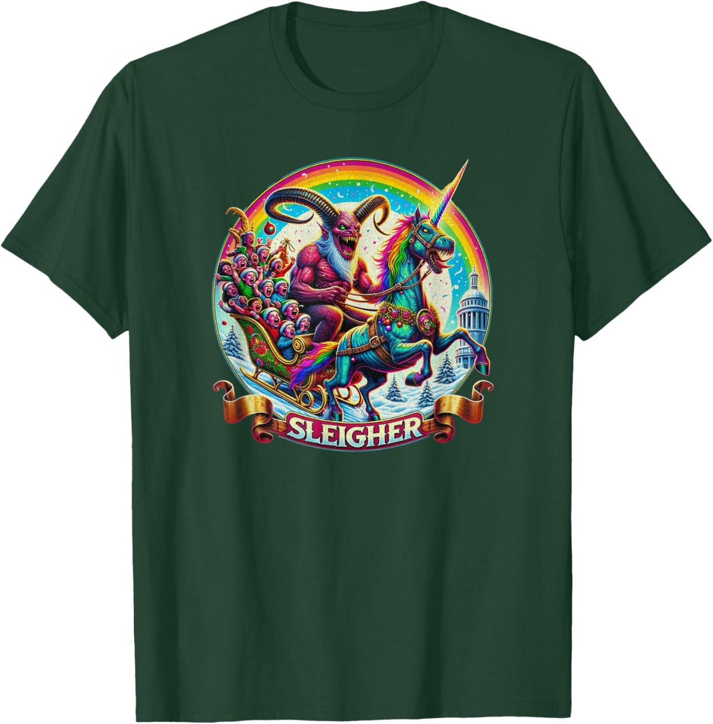Sleigher Krampus Unicorn Demon Horror Christmas Gothic T-Shirt - T-Shirt | Forest