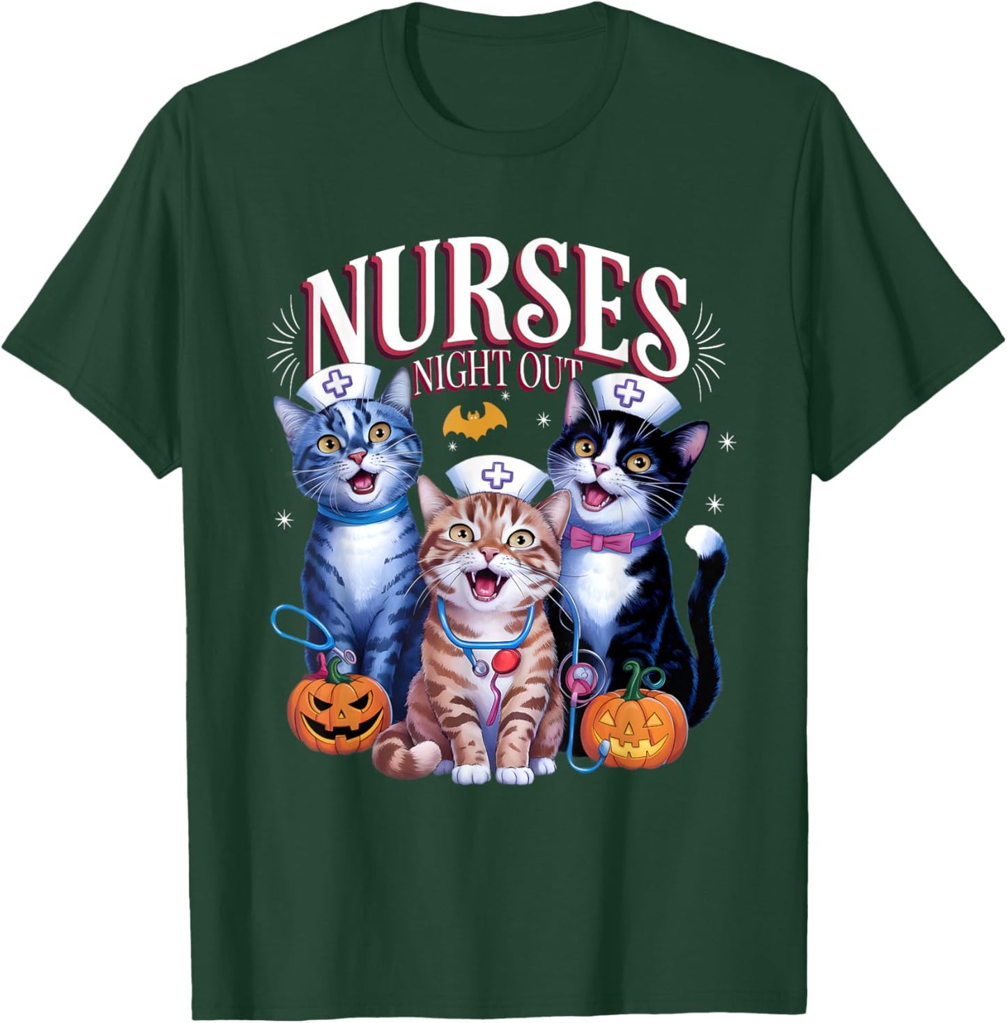 Nurses Night Out Halloween Cats Funny Nurse Costume T-Shirt - T-Shirt | Forest