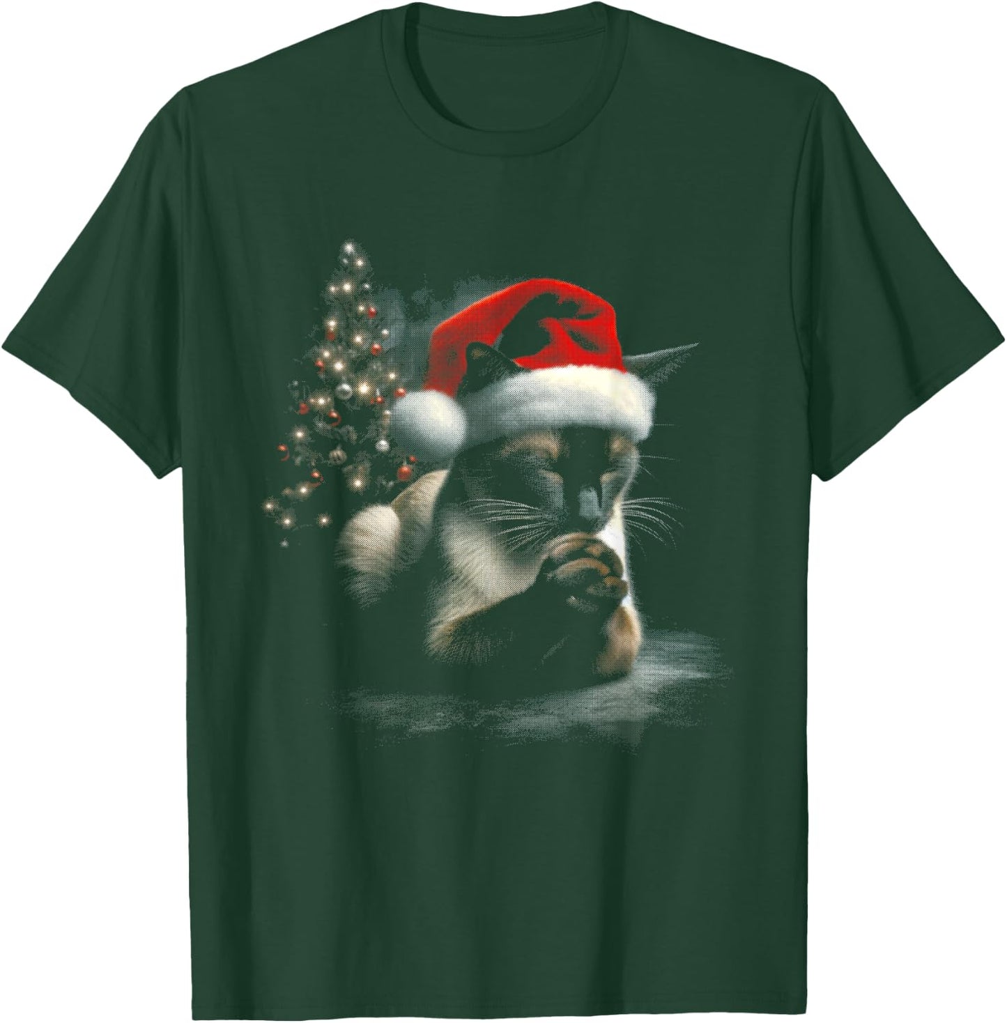 Siamese Cat Santa Hat - Vintage Cat Xmas Christmas Lover T-Shirt - T-Shirt | Forest