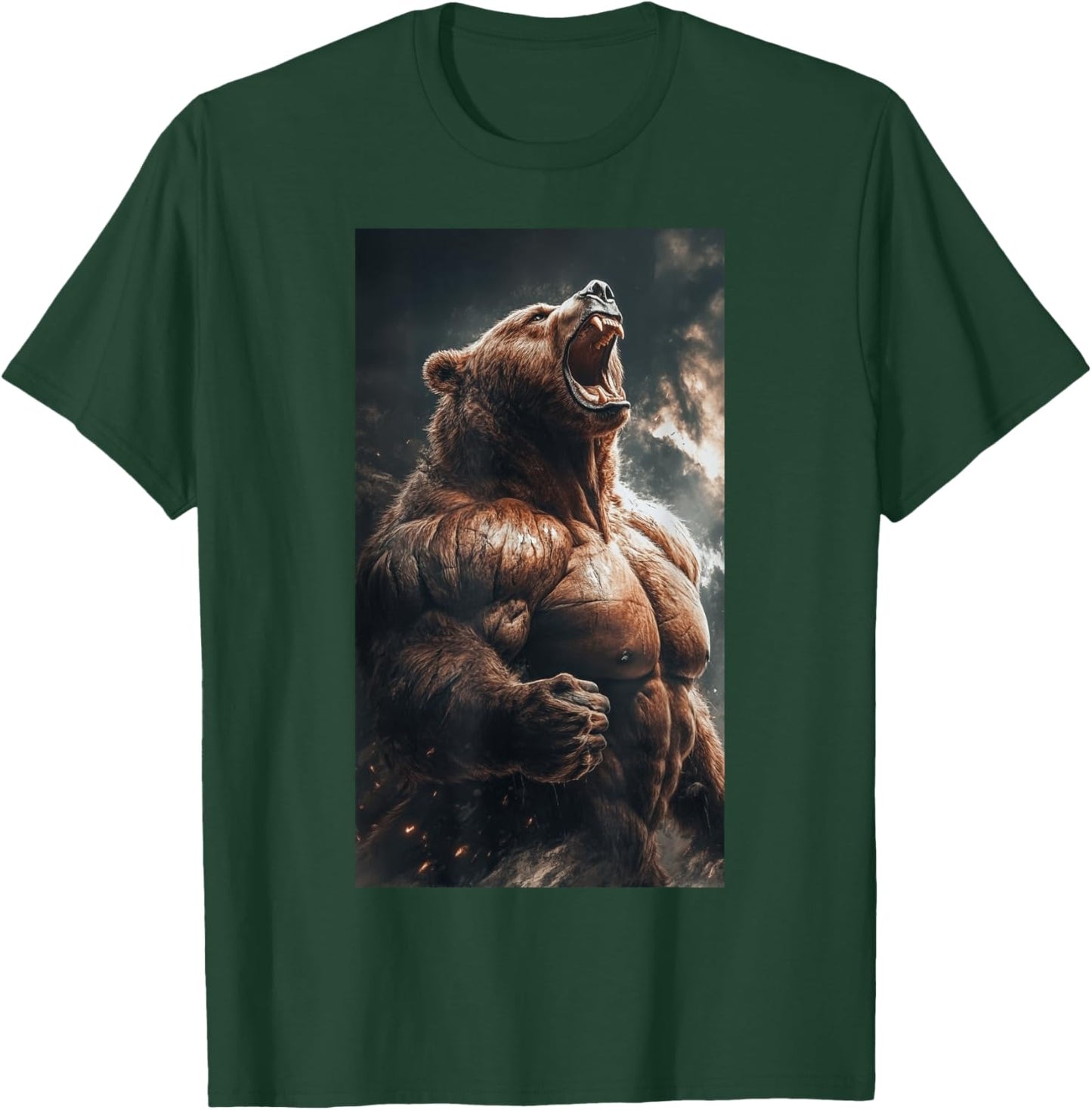 Bear Muscular Muscles Bodybuilding Roaring Nature T-Shirt - T-Shirt | Forest