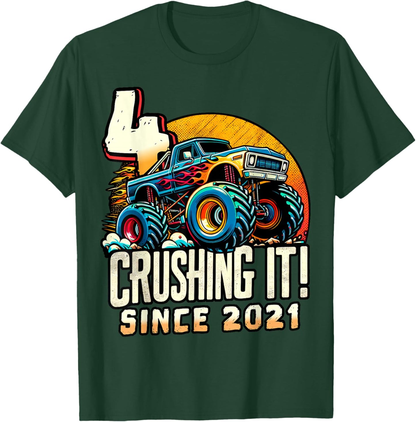 Birthday Monster Truck 4 year Old Boys 4th Party Born 2021 T-Shirt - T-Shirt | Forest