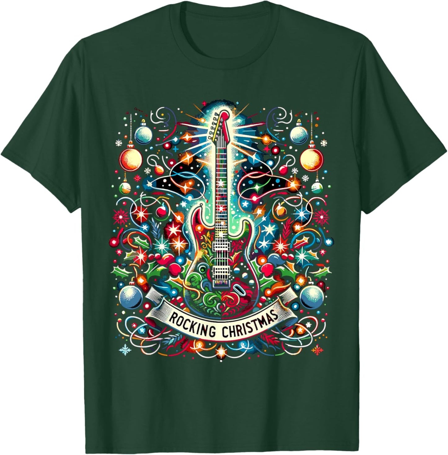The Rocking Christmas Christmas Rock Guitar Santa T-Shirt - T-Shirt | Forest