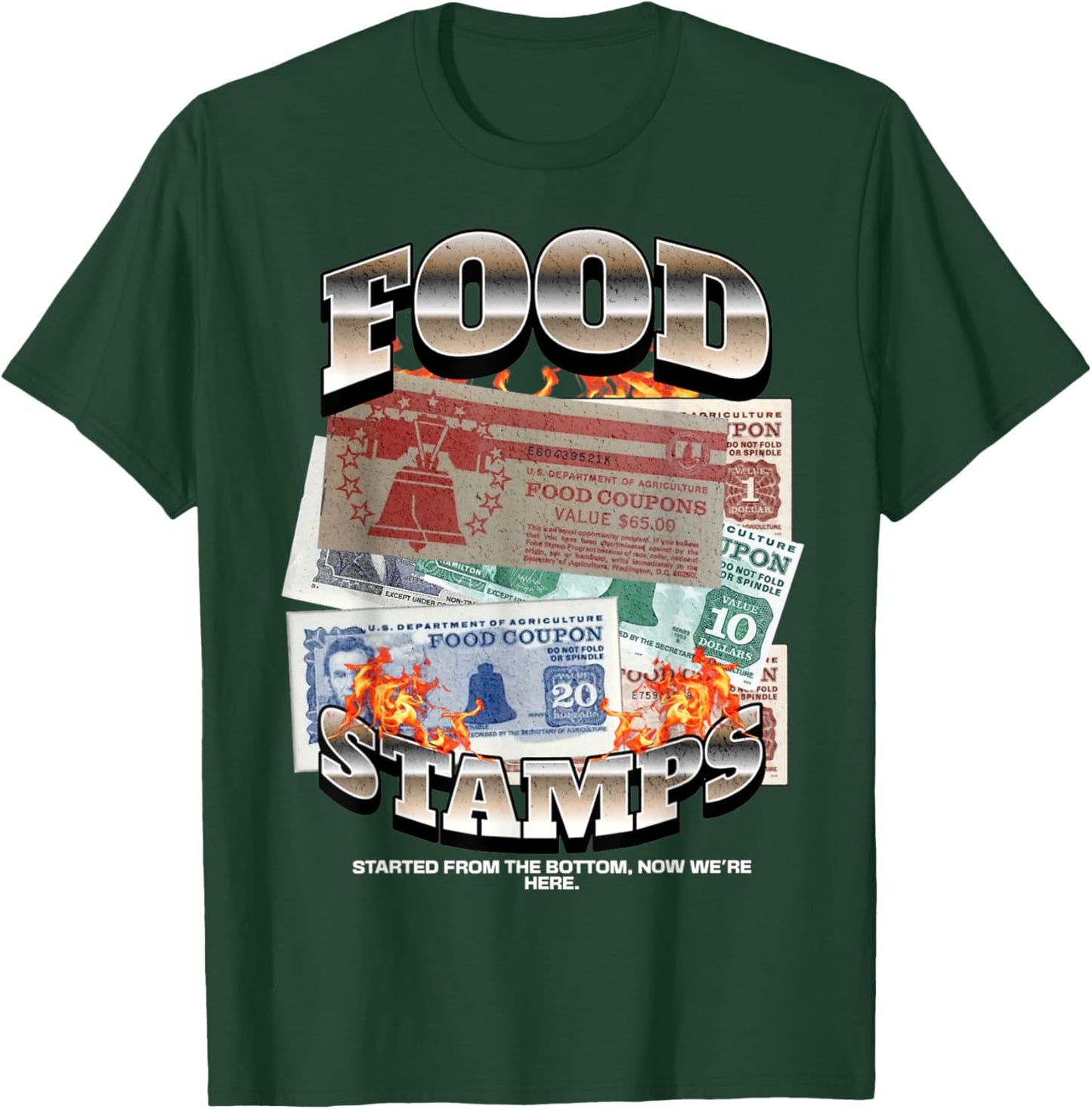 FUNNY 90s STYLE HIPHOP FOODSTAMPS FOOD STAMP STARTED FROM T-Shirt - T-Shirt | Forest