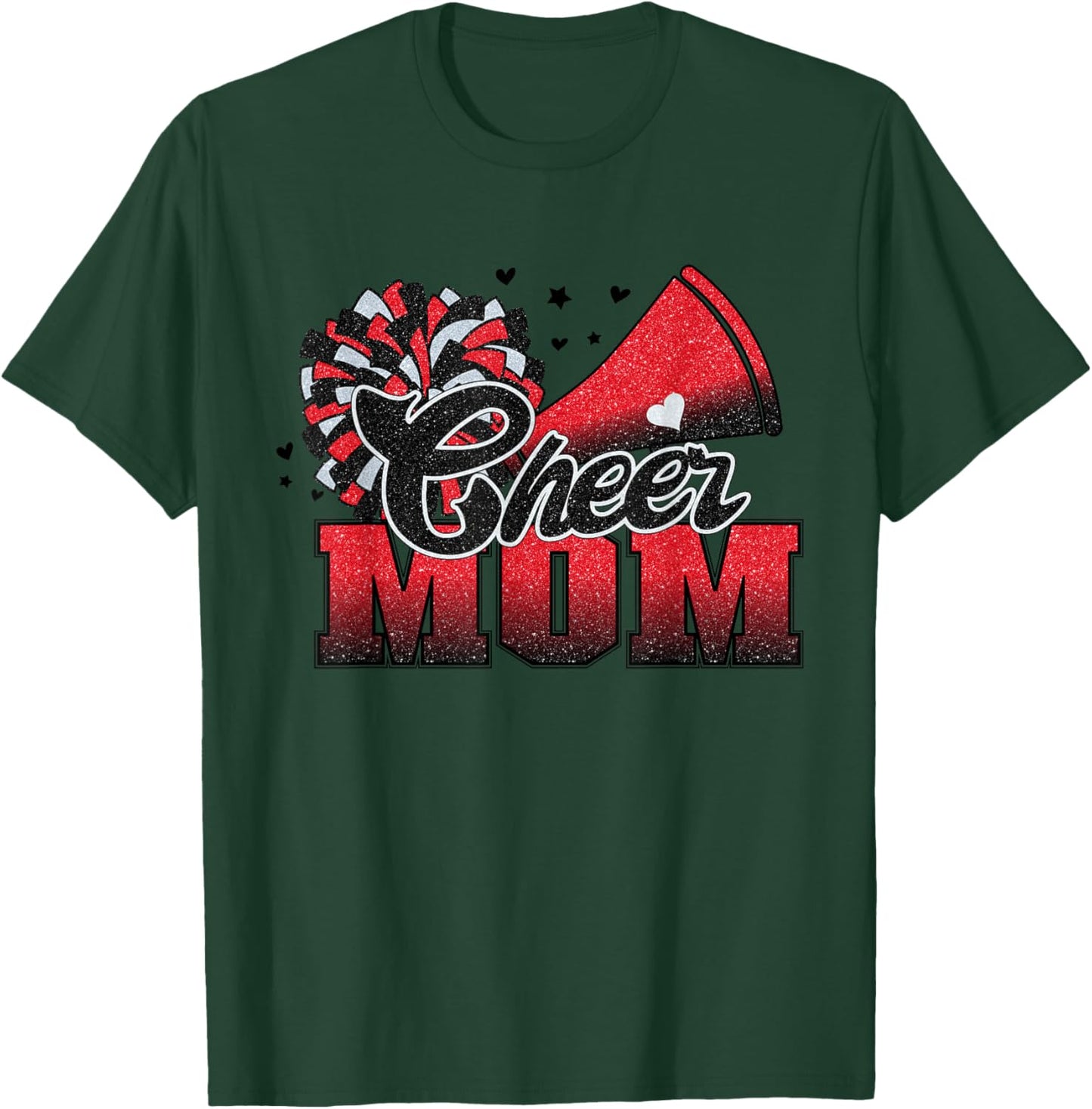 Football Cheer Mom Red Black Pom Leopard T-Shirt - T-Shirt | Forest