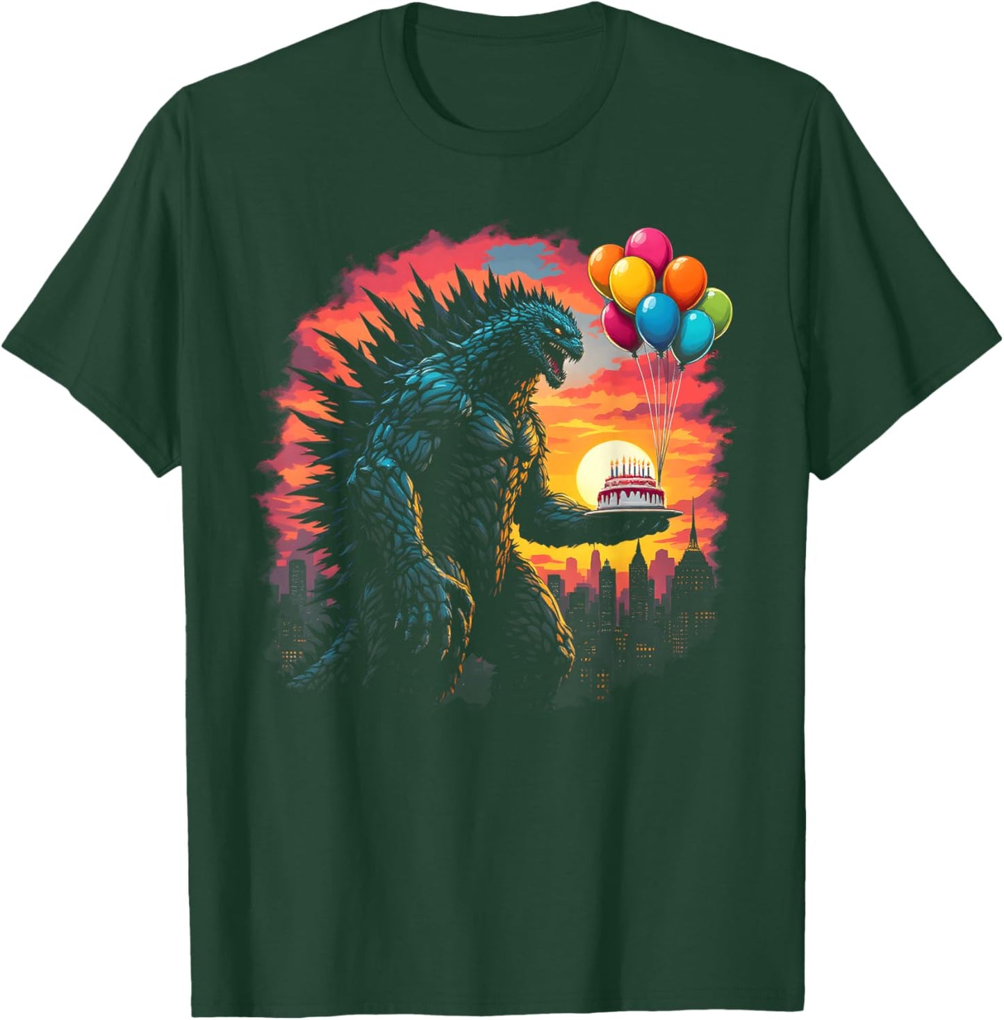 Kaiju Balloon And Cake Funny Japanese Monster Lover Birthday T-Shirt - T-Shirt | Forest