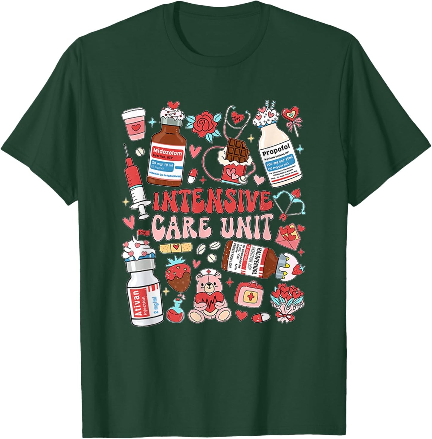 Retro Intensive Care Unit Nurse Tech Valentine ICU Nurse T-Shirt - T-Shirt | Forest