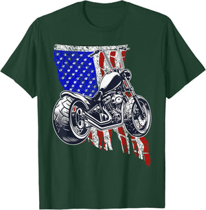 Bobber Motorcycle July 4 Veteran Memorial Day American Flag T-Shirt - T-Shirt | Forest
