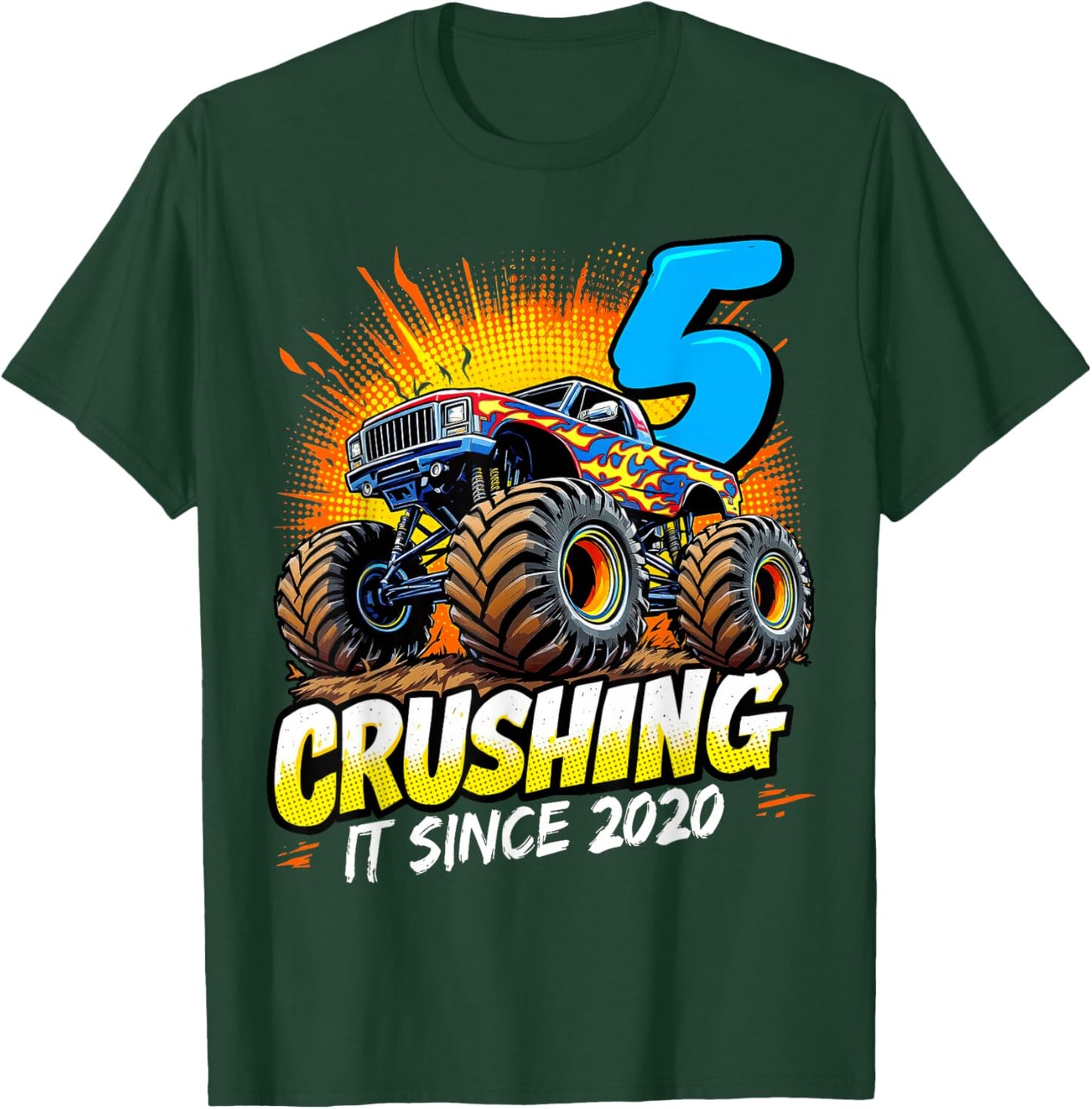 Birthday Monster Truck 5 year Old Boys 5th Party Born 2020 T-Shirt - T-Shirt | Forest