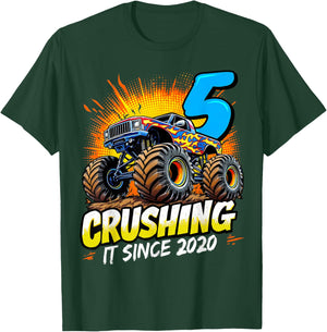 Birthday Monster Truck 5 year Old Boys 5th Party Born 2020 T-Shirt - T-Shirt | Forest
