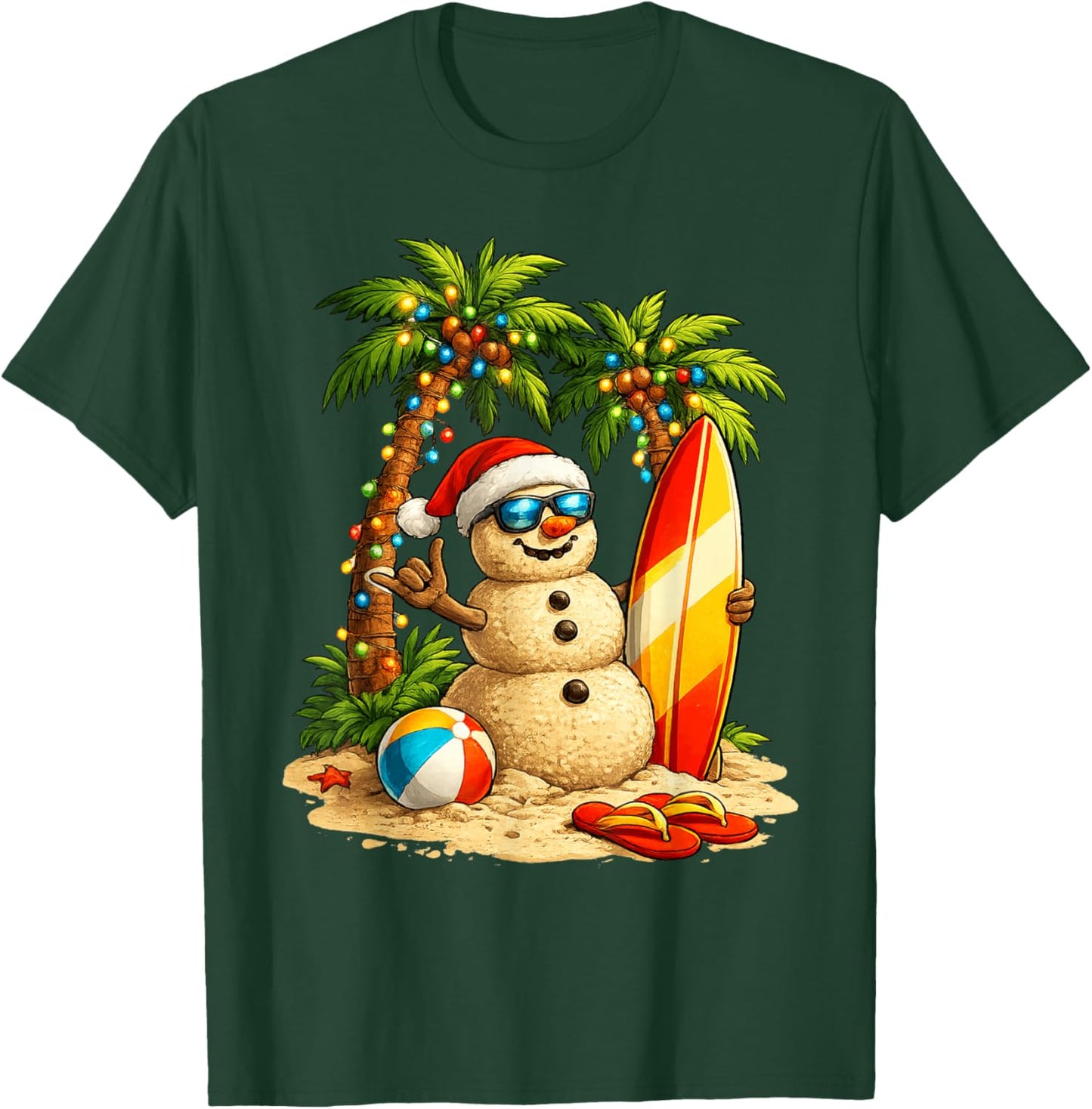 Xmas in July Santa Snowman Beach Summer Christmas in June T-Shirt - T-Shirt | Forest