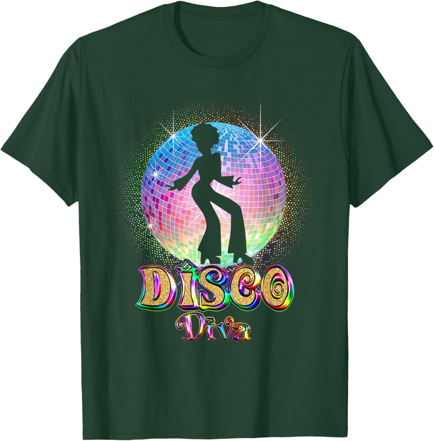 Disco Diva - Retro 70's 80's Seventies Retro Disco Ball T-Shirt - T-Shirt | Forest