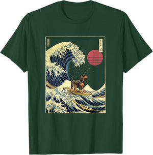 Black and Tan Coonhound Japanese Kanagawa Wave Funny Surf T-Shirt - T-Shirt | Forest