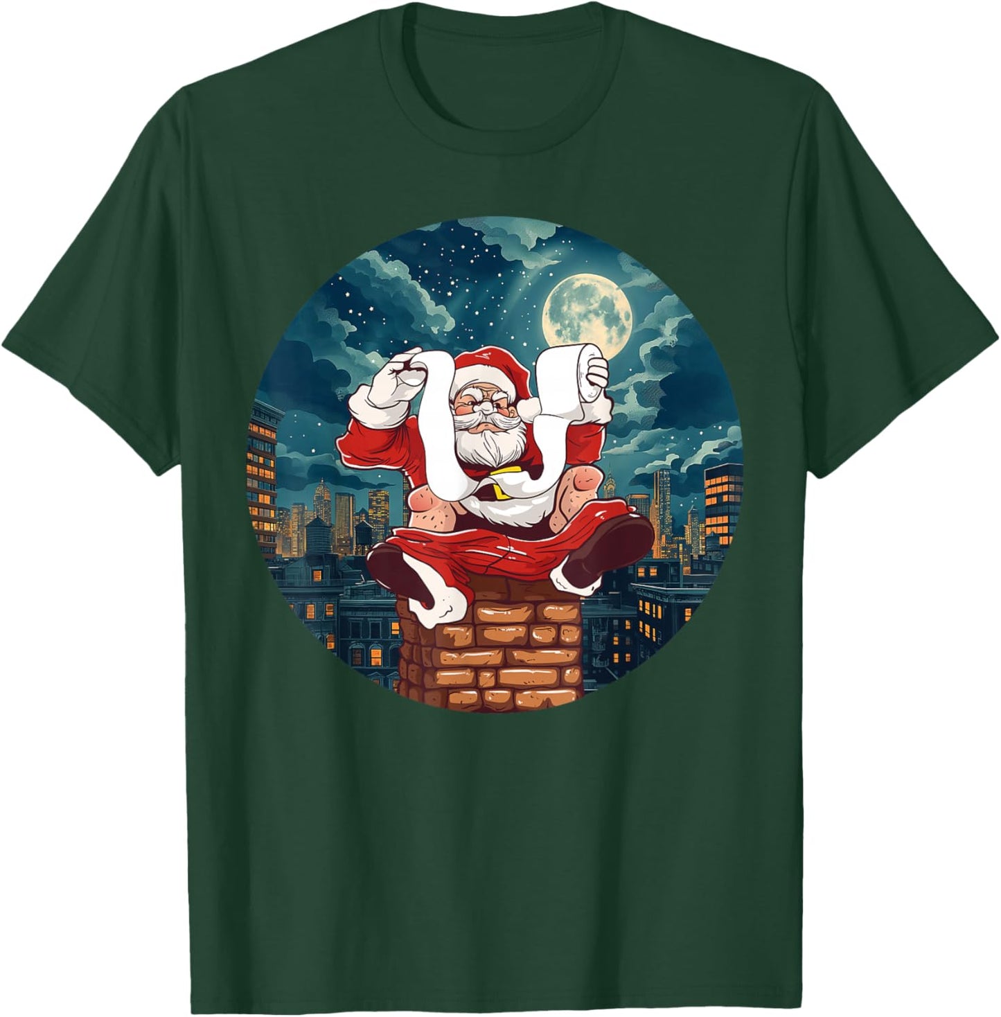 Funny Santa Claus sitting on Chimney with toilet Paper T-Shirt - T-Shirt | Forest