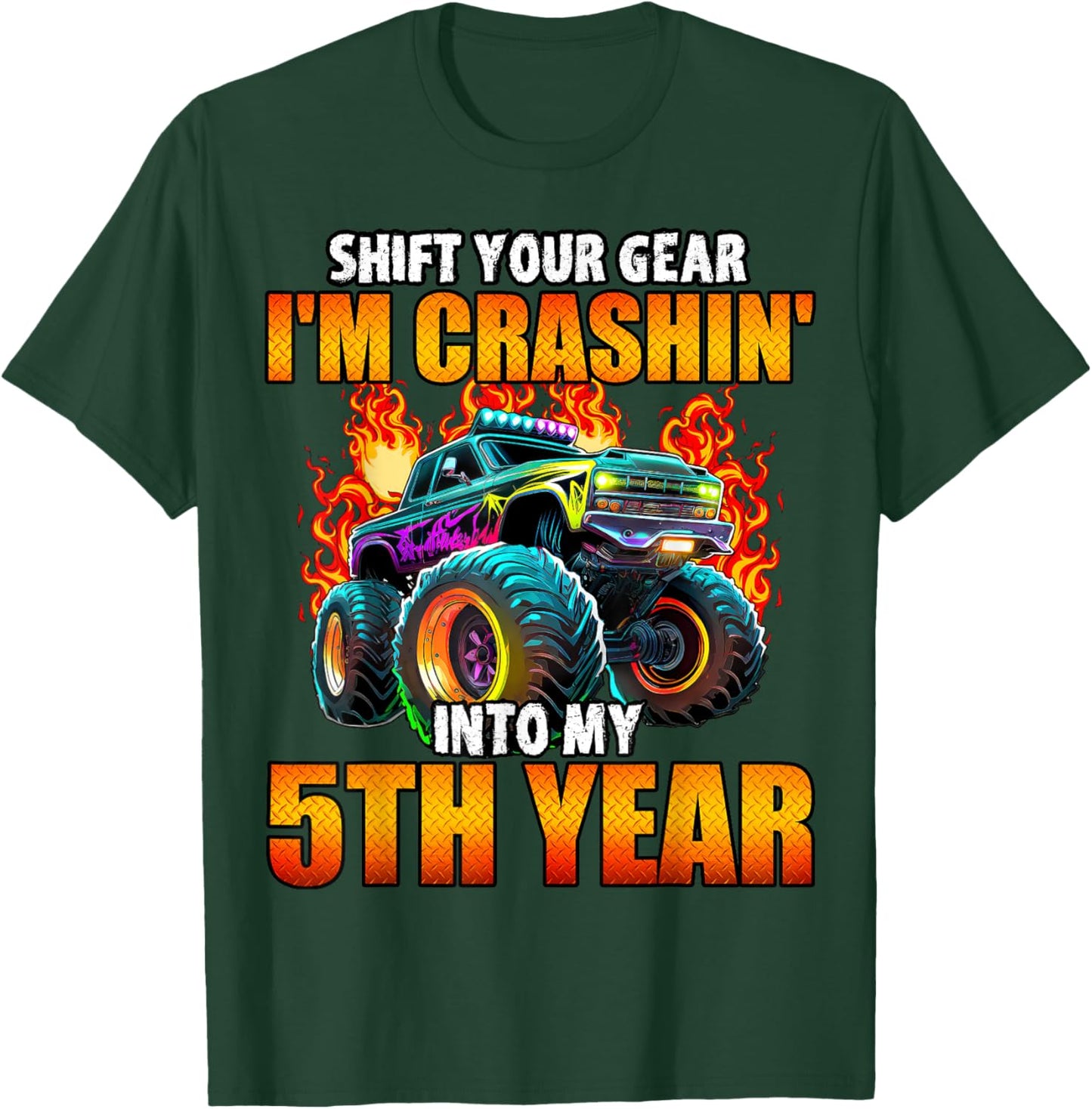 5th Monster Truck Birthday Party Birthday Boy Toddler T-Shirt - T-Shirt | Forest