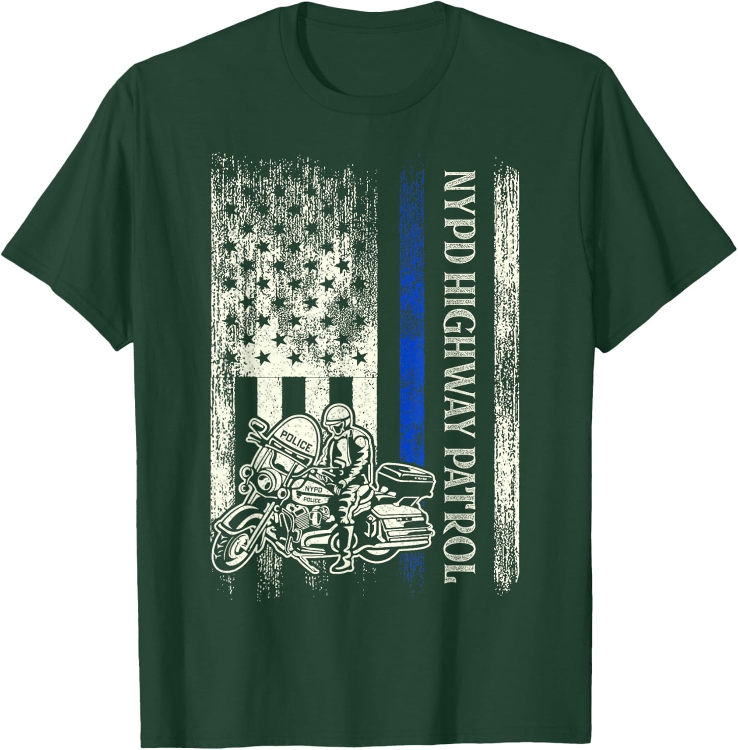 NYPD Highway Patrol Police Officer Law Enforcement US Flag T-Shirt - T-Shirt | Forest