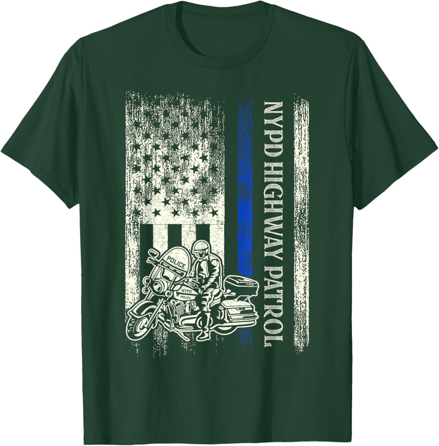 NYPD Highway Patrol Police Officer Law Enforcement US Flag T-Shirt - T-Shirt | Forest