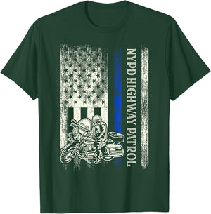 NYPD Highway Patrol Police Officer Law Enforcement US Flag T-Shirt - T-Shirt | Forest