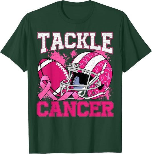 Tackle Breast Cancer Football Pink Breast Cancer Awareness T-Shirt - T-Shirt | Forest