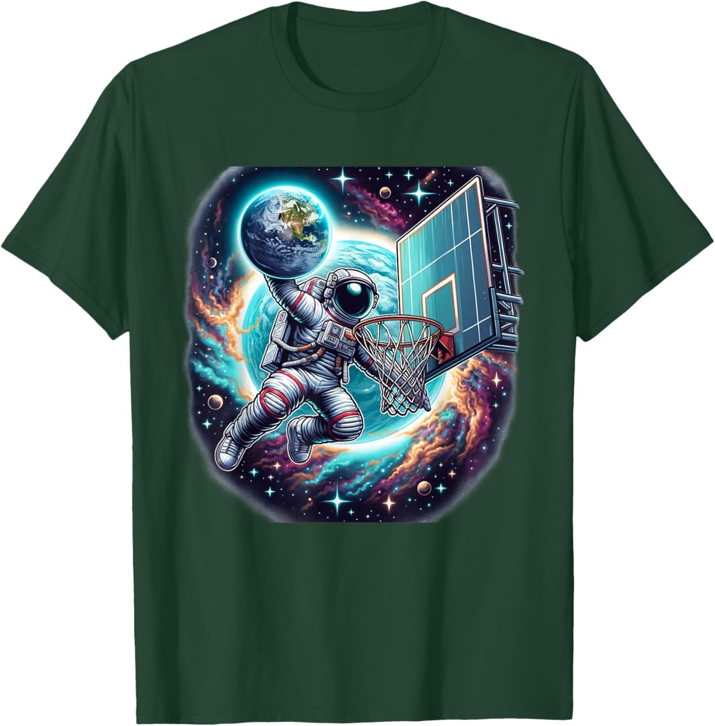 Astronaut Slam Dunking Planet Earth Basketball Lover T-Shirt - T-Shirt | Forest