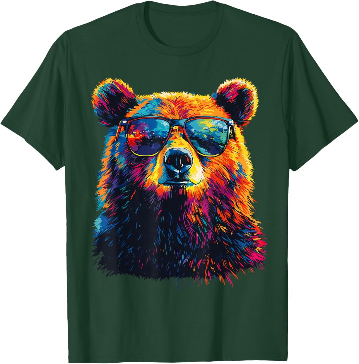 Bear Wearing Sunglasses Wildlife Graphic Colorful Bear T-Shirt - T-Shirt | Forest