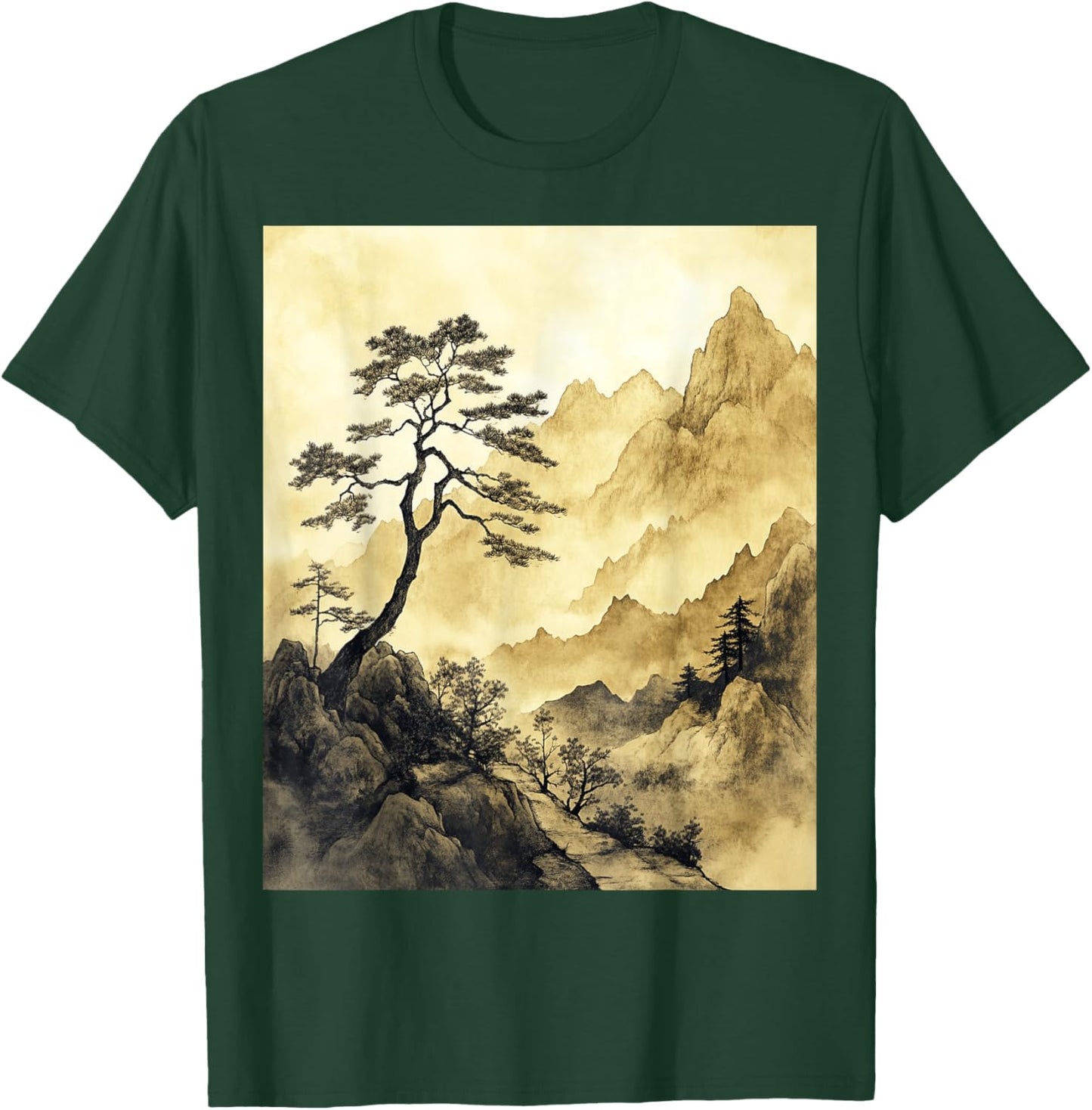 Serene Traditional Chinese Landscape Art T-Shirt - T-Shirt | Forest