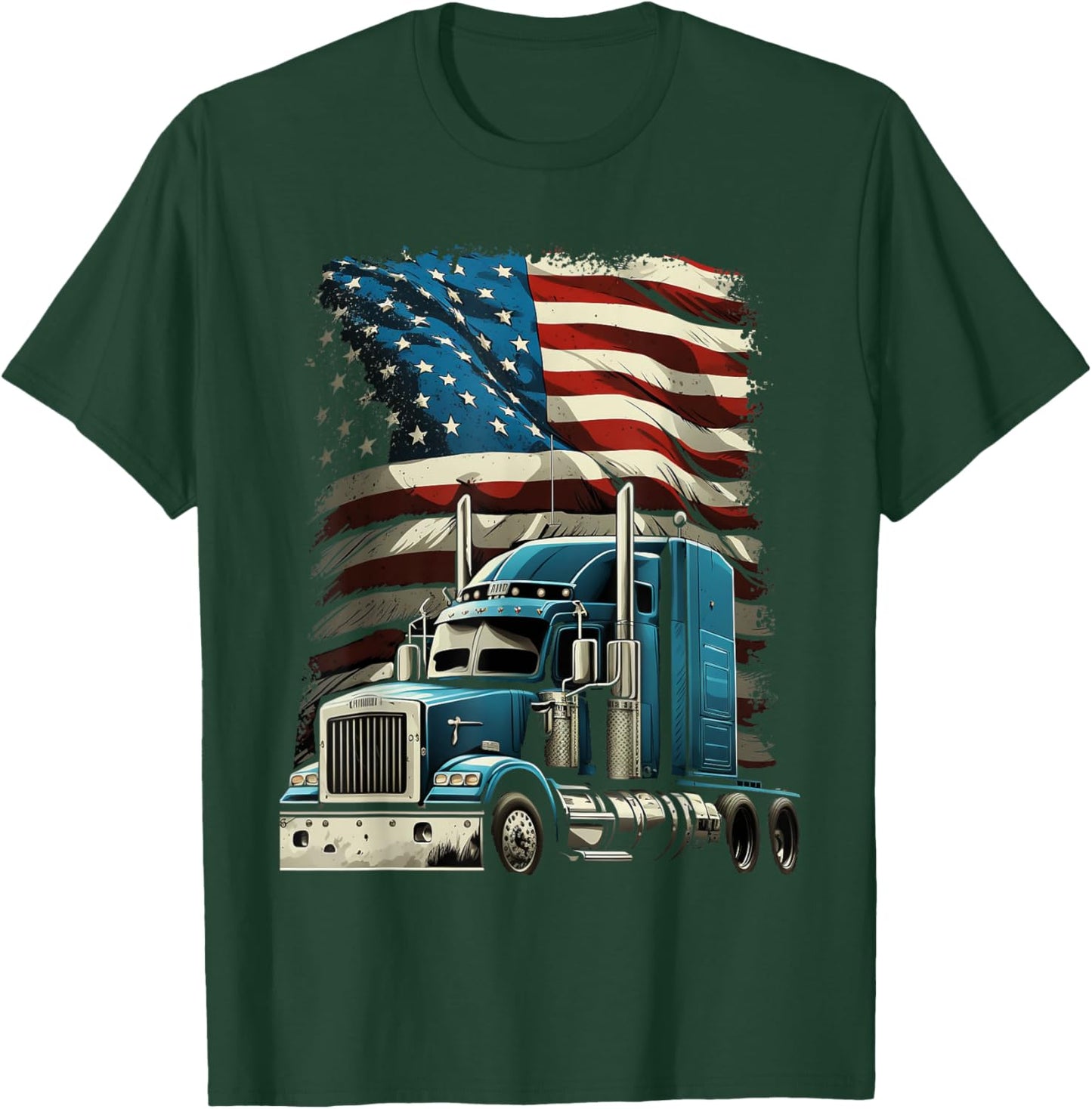 Trucker US American Flag For Patriotic Truck Driver T-Shirt - T-Shirt | Forest