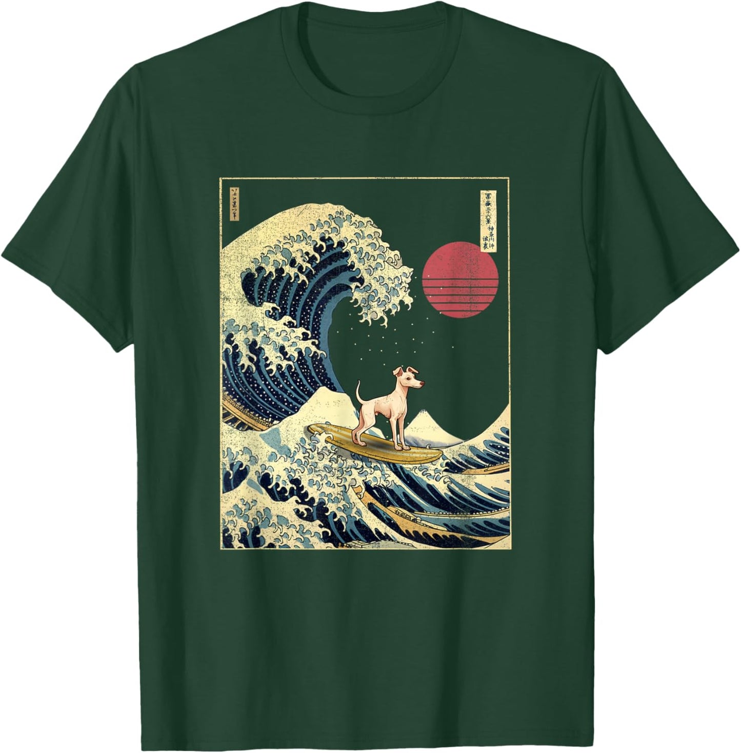 Italian Greyhound Japanese Kanagawa Wave Funny Surf Dog T-Shirt - T-Shirt | Forest