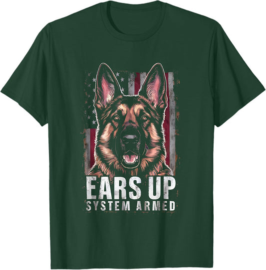 Funny German Shepherd Mom Service Dog Ears Up System Armed T-Shirt - T-Shirt | Forest