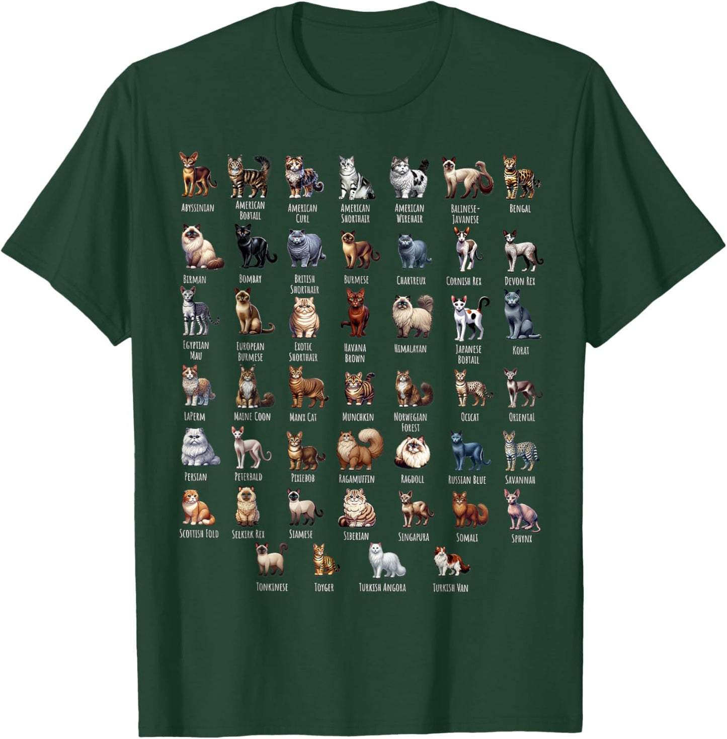 Cat Breeds for Cat Lovers Women Kids T-Shirt - T-Shirt | Forest