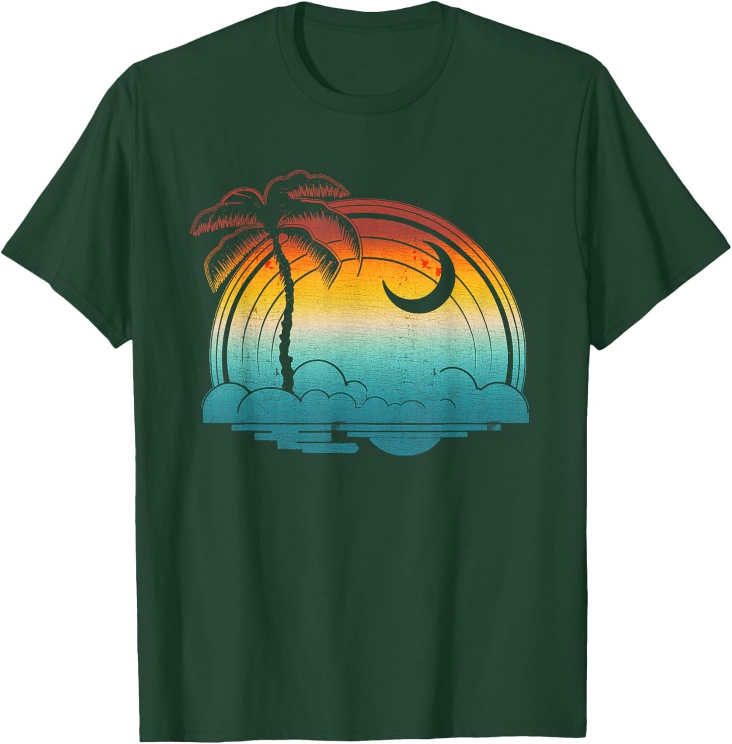 Retro Sunset South Carolina Flag Palmetto Tree Crescent Moon T-Shirt - T-Shirt | Forest