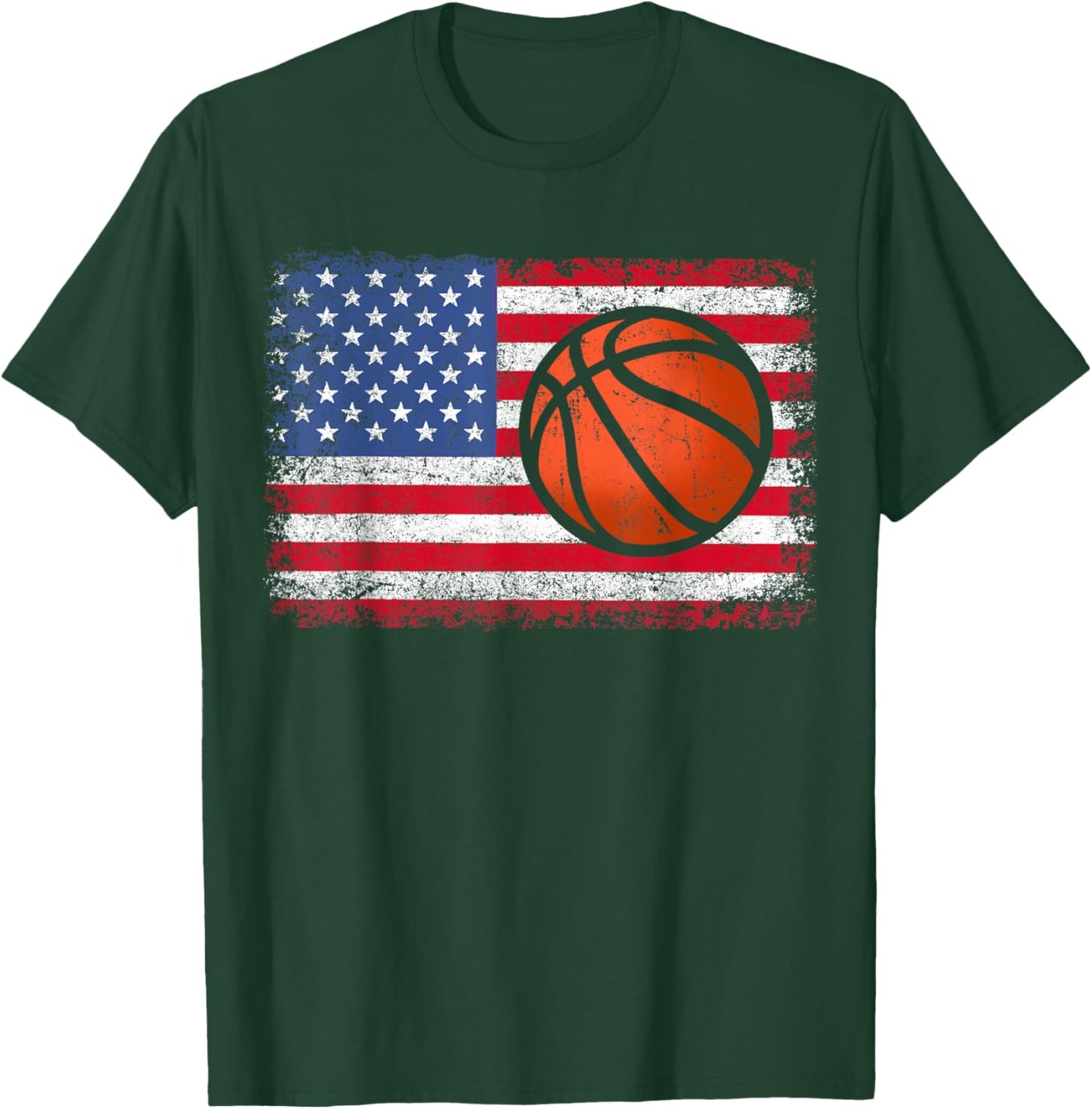 American Patriotic Basketball 4th of July USA Flag Men Boys T-Shirt - T-Shirt | Forest