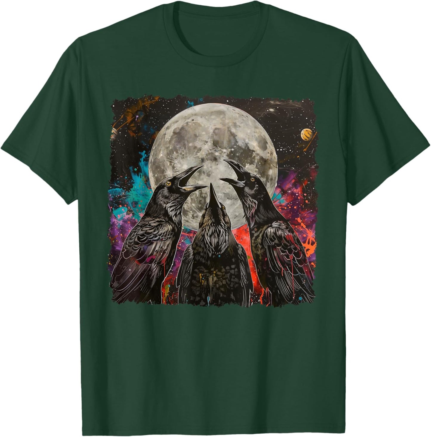 Crow Raven Howling Moon T-Shirt - T-Shirt | Forest