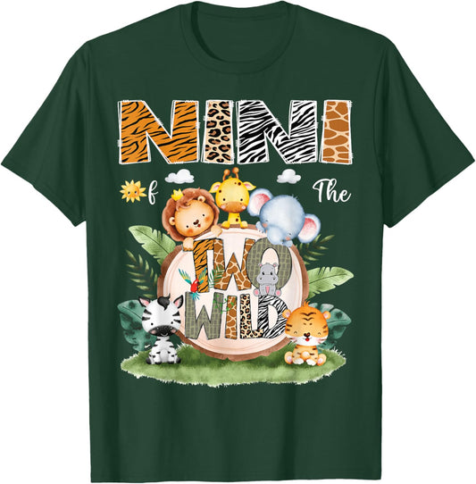 Nini Of The Two Wild 2Nd Birthday Safari Animal Lover T-Shirt - T-Shirt | Forest