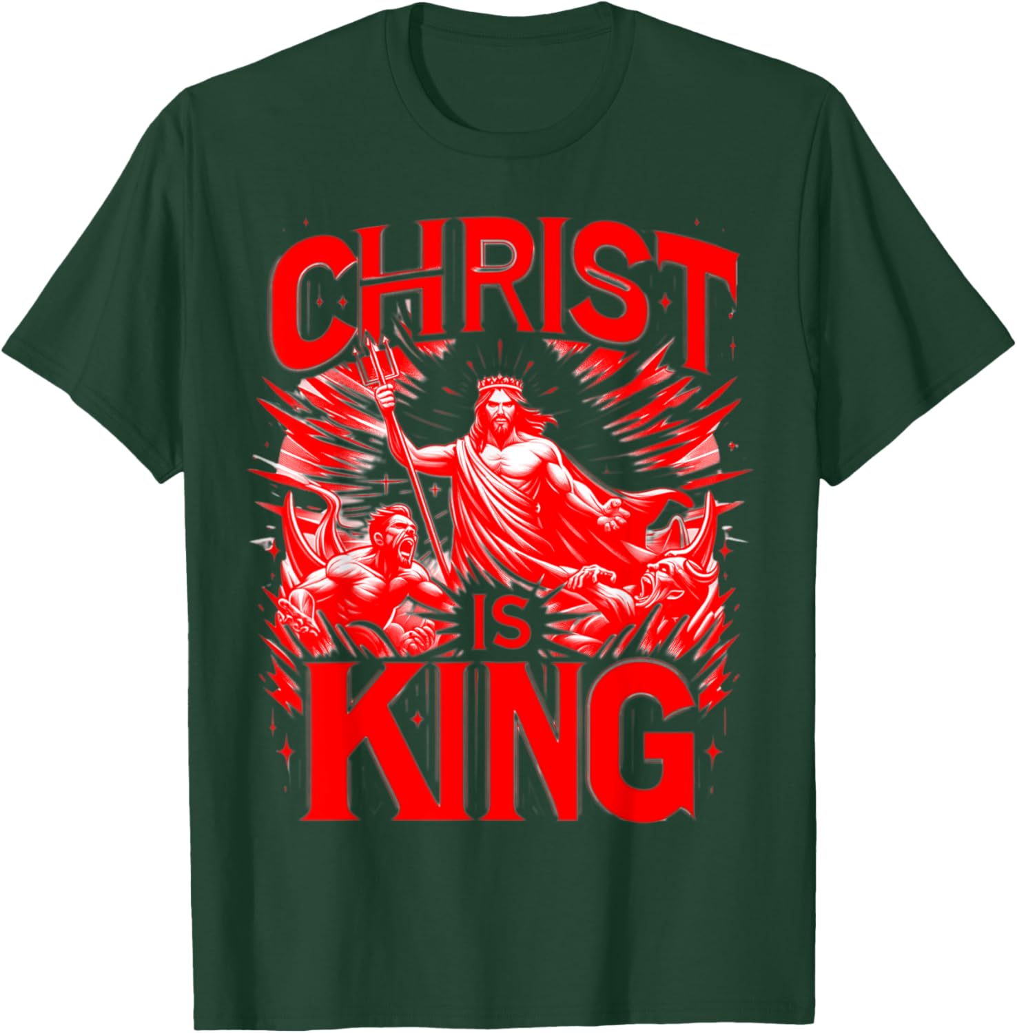 Christ Is King - Jesus Defeats The Devil Christian Graphic T-Shirt - T-Shirt | Forest